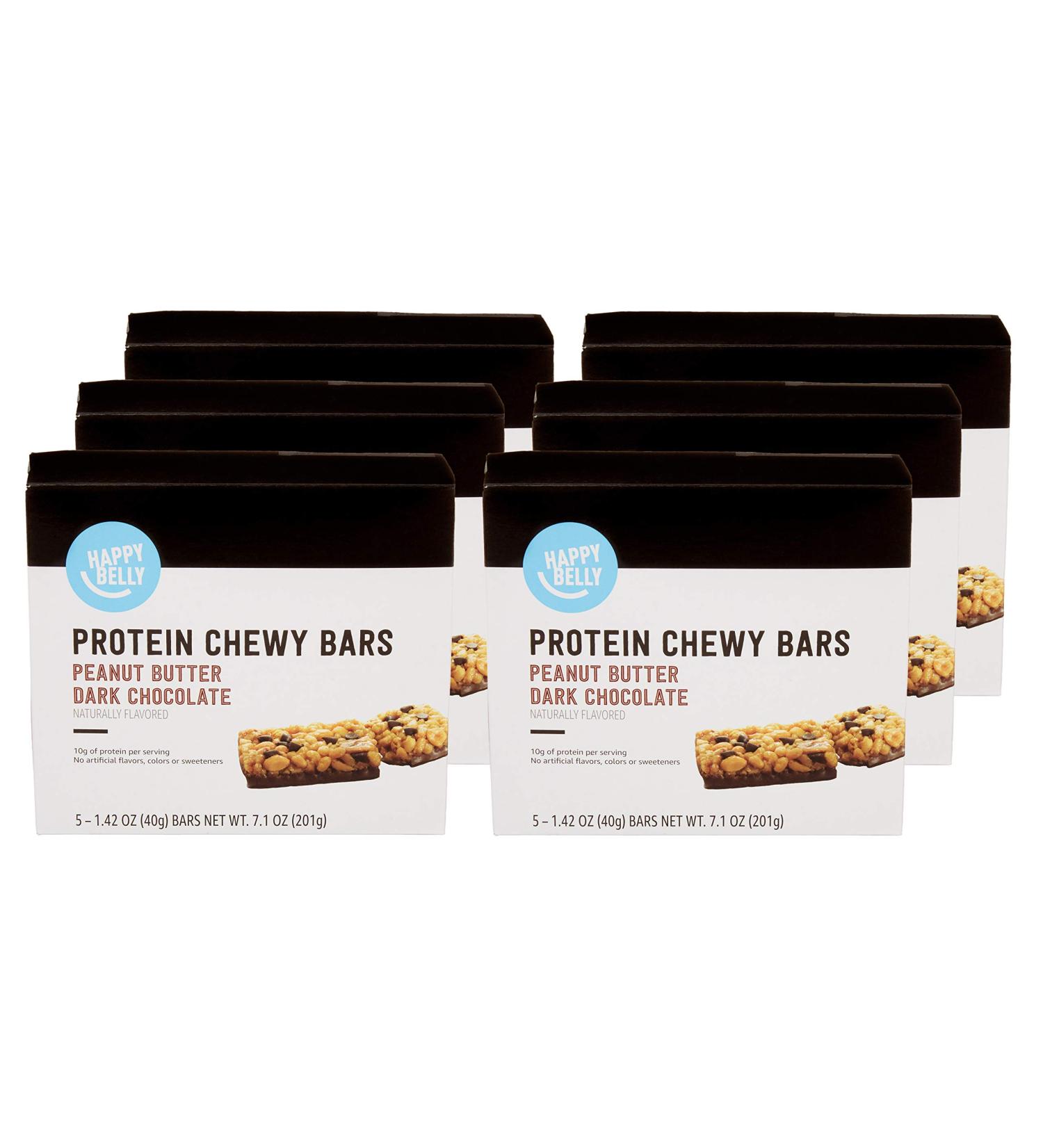 Happy Belly Protein Chewy Bars, Peanut Butter Dark Chocolate - 30 Bars - Buy Online on GoSupps.com