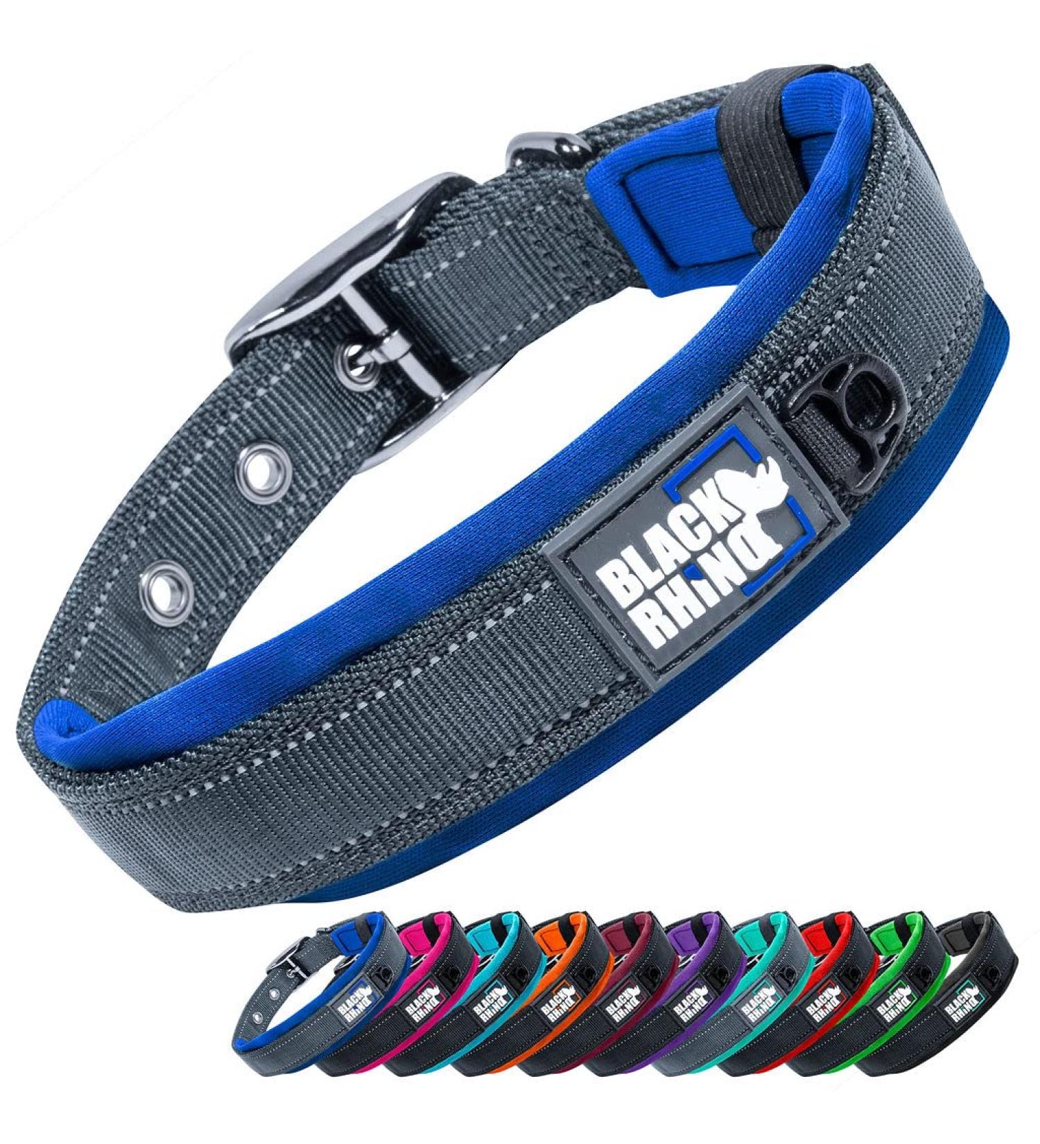 Black Rhino Comfort Collar - Super Soft Neoprene Dog Collar for All Breeds | Adjustable Reflective & Weatherproof | Medium Sports Blue/Gray - Buy Online on GoSupps.com