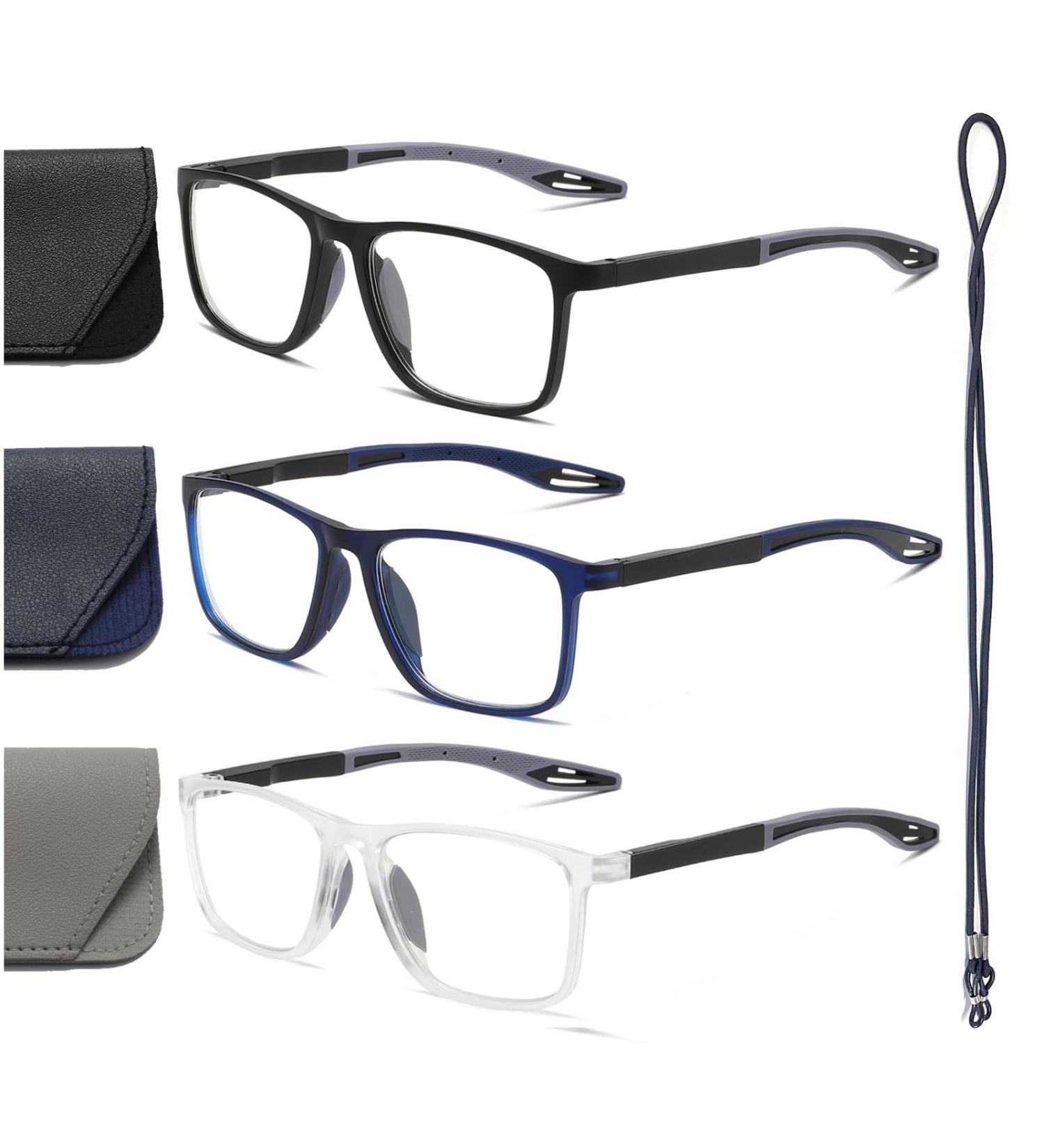 Hubeye 3 Pairs TR90 Sports Glasses - Ultralight Anti-Blue Light Computer Glasses for Men & Women - Black/Blue/Transparent - 0.0 Diopters - International Shipping Available - Buy Online on GoSupps.com