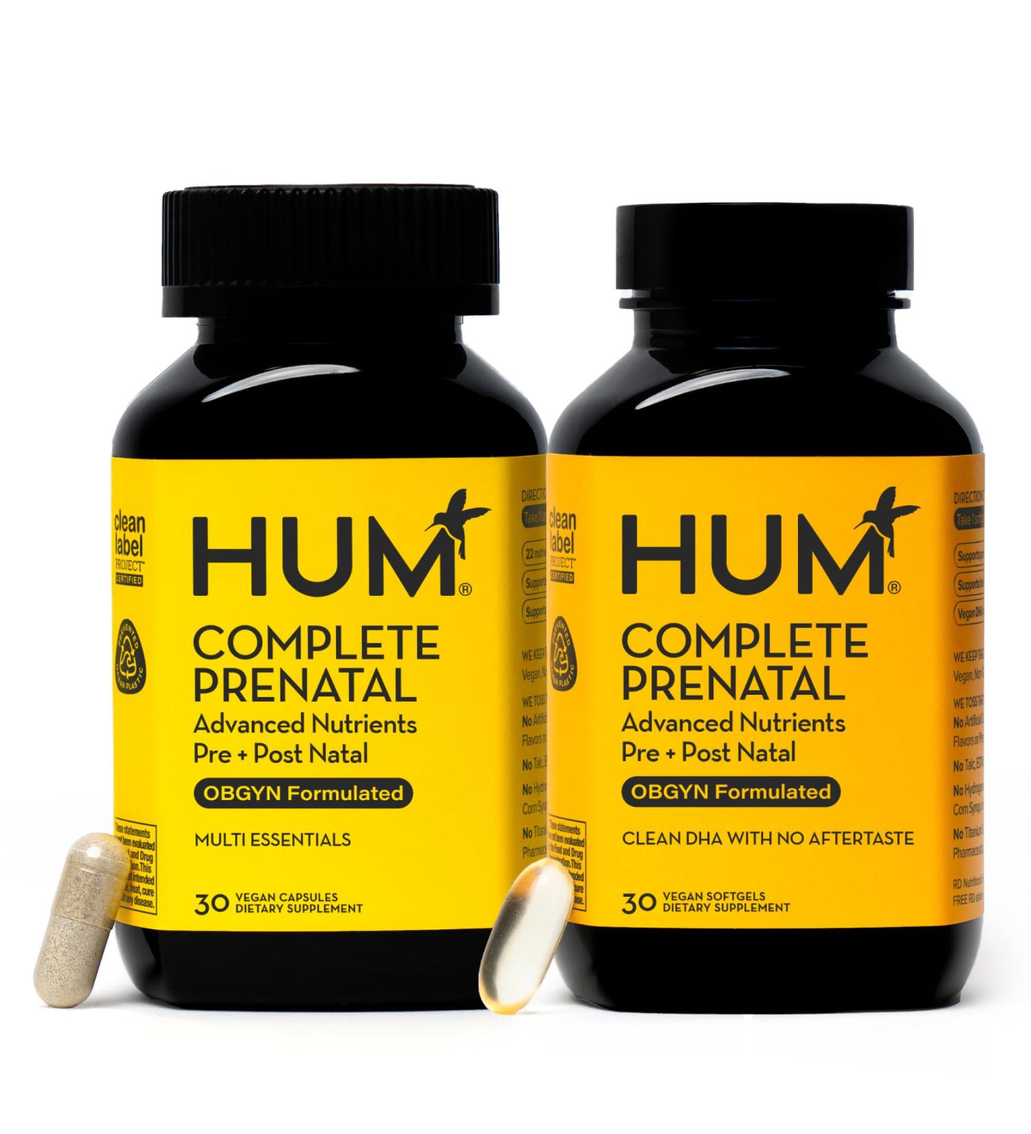 HUM Complete Prenatal Multivitamin for Women with Folate DHA and Choline 23 Nutrients for Daily Support Gluten Free Non GMO Supplement for Pre During and Post Pregnancy 30 Vegan Capsules - Buy Online on GoSupps.com