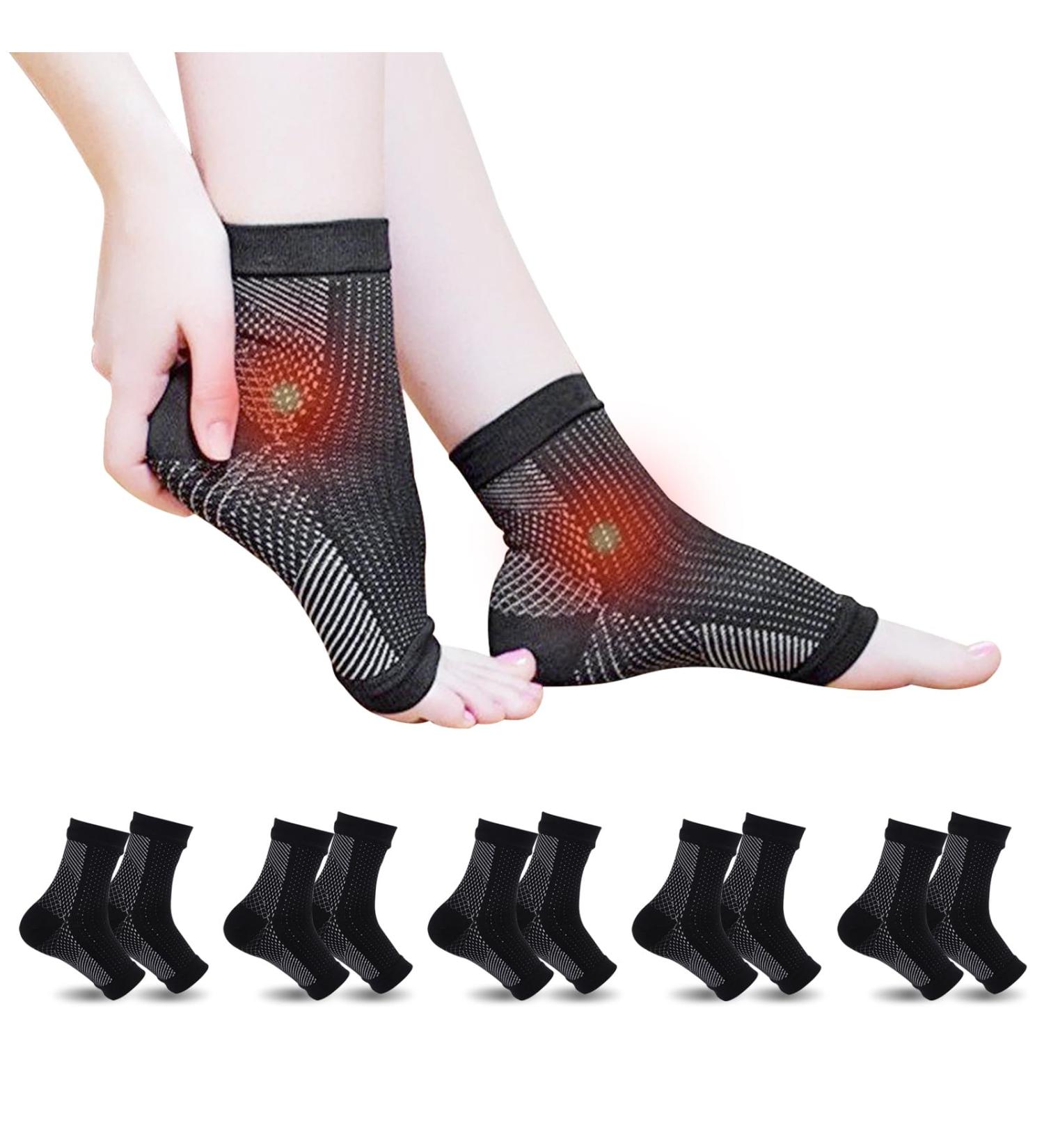 Compression Socks for Neuropathy & Plantar Fasciitis - 5 Pairs Medical Ankle Support Brace for Pain Relief - Breathable Anti-Slip Design (Black S/M) - Buy Online on GoSupps.com