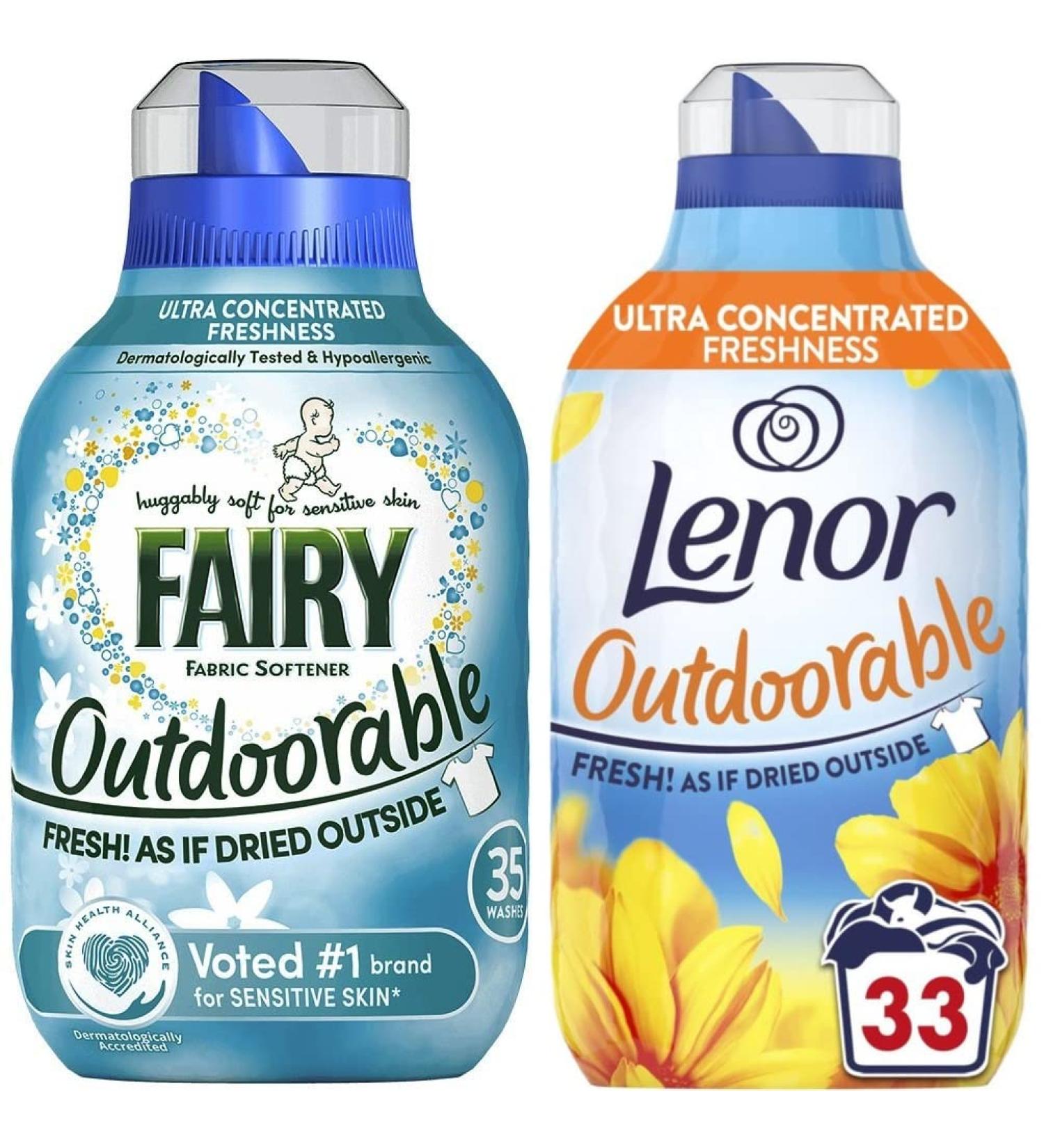 Fairy Outdoorable Non Bio Fabric Conditioner for Sensitive Skin Ultra Concentrated 35washes 490ml + Lenor Outdoorable Fabric Conditioner Ultra Concentrated Summer Breeze Scent 33washes 462ml - Buy Online on GoSupps.com
