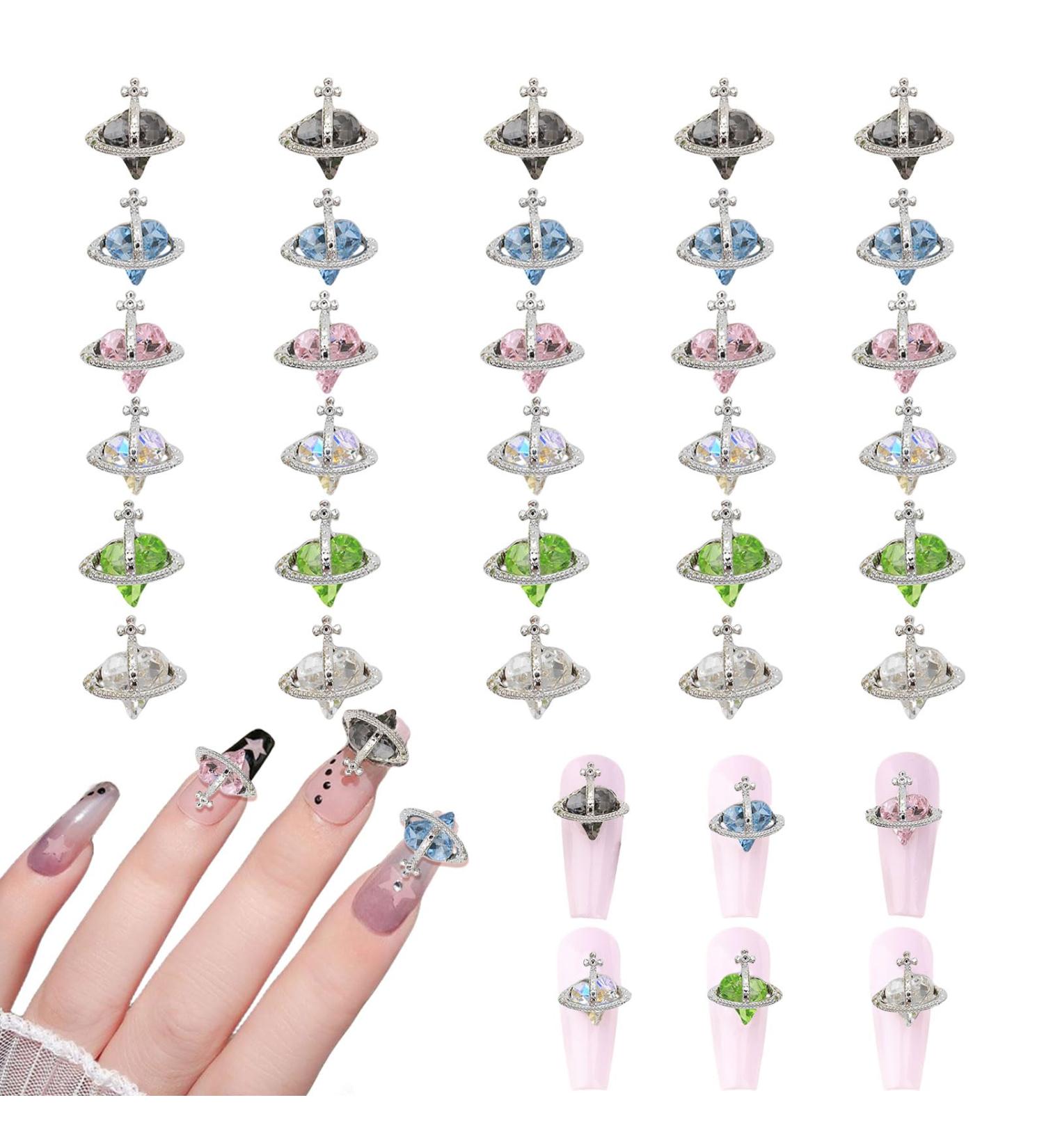 Planet Nail Charms - 30PCS Colorful 3D Heart Saturn Rhinestones for Luxury Nail Art | Alloy Diamond Crystal Gems for Women & Girls DIY Crafts - Buy Online on GoSupps.com