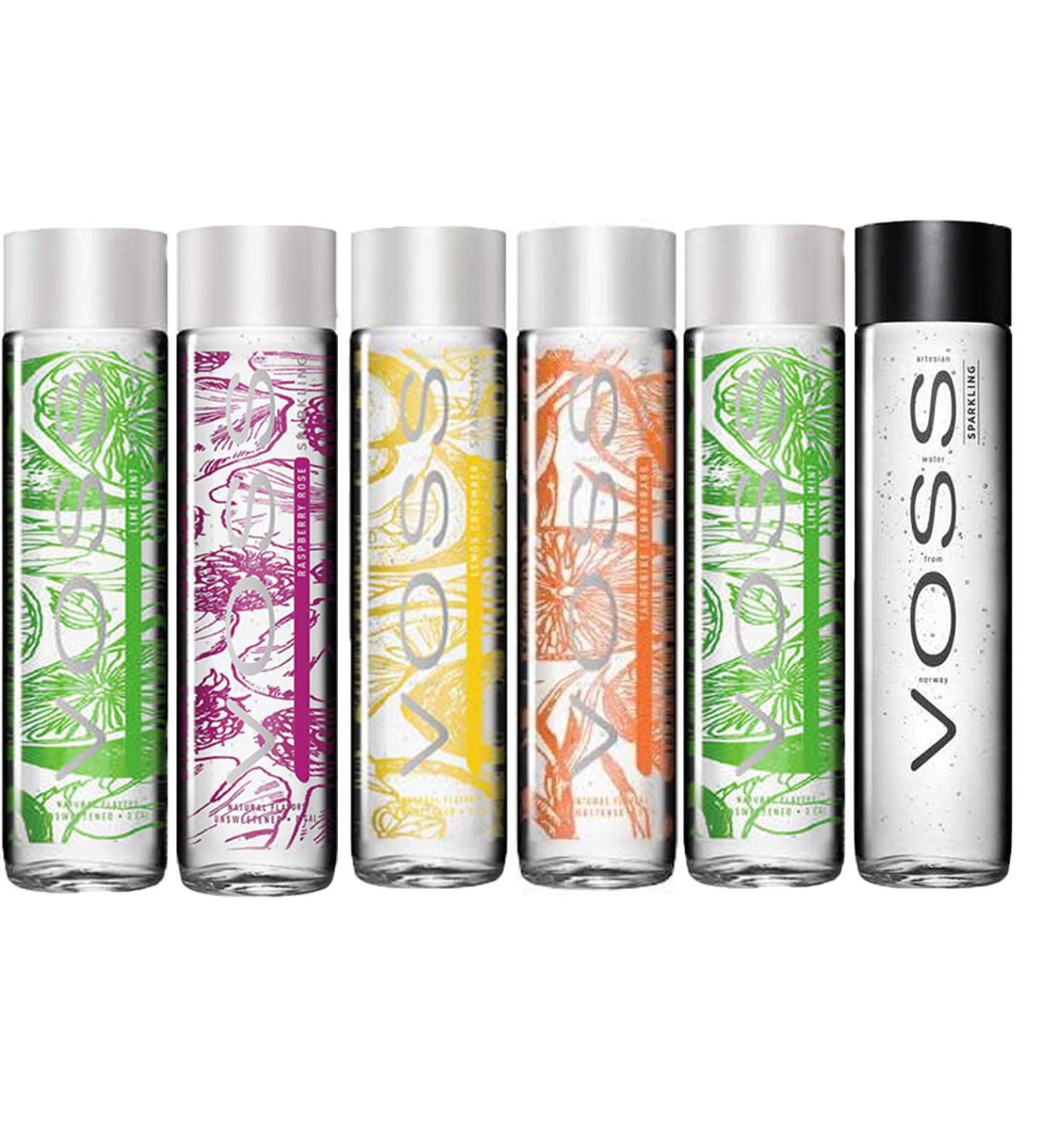 VOSS, Raspberry Rose, Lime Mint, Lemon Cucumber, Sparkling Water, Tangerine Lemongrass, Variety Pack, 12.7 Oz, 375 ML Glass Bottles (Pack of 6, Total of 76.2 Fl Oz)