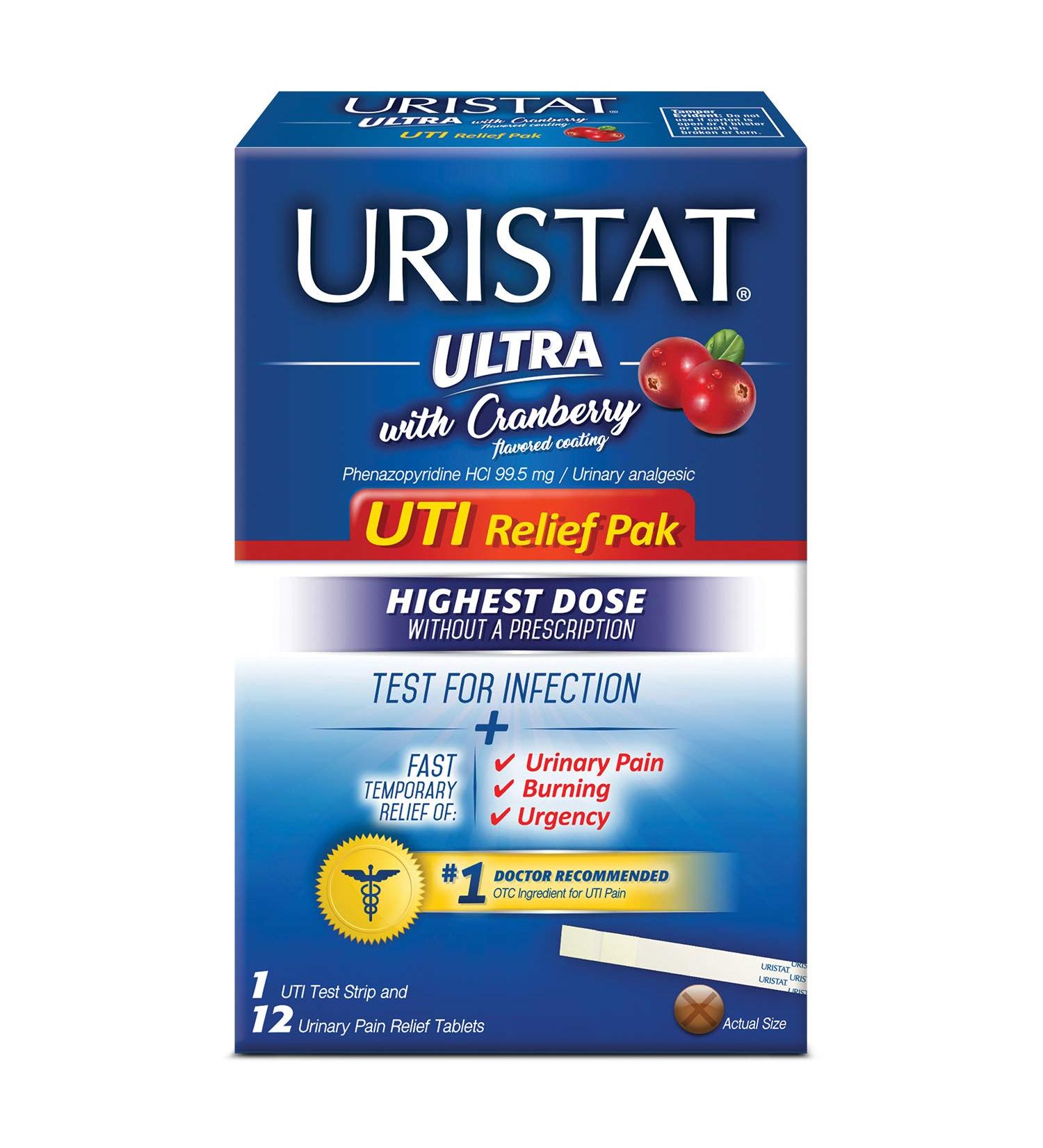 Uristat Ultra UTI Relief Pak Test for UTI, Urinary Pain Relief - 1 Test Strip & 12 Tablets - Buy Online on GoSupps.com