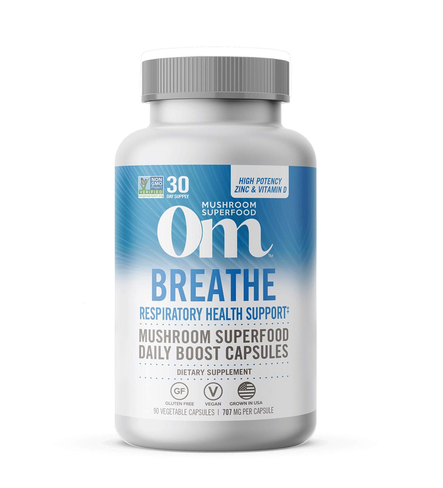 Om Mushrooms Breathe - Respiratory Health Support 90 Veg Capsules | Natural Immune Boost - Buy Online on GoSupps.com