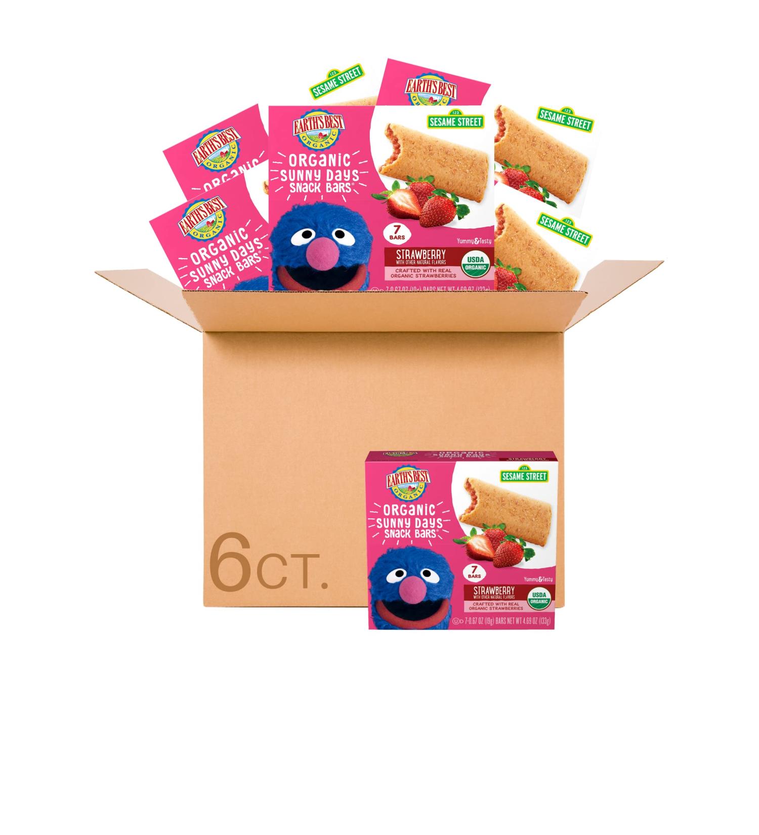 Earth's Best Organic Sesame Street Sunny Days Toddler Snack Bars - Strawberry - 42 Count - Buy Online on GoSupps.com