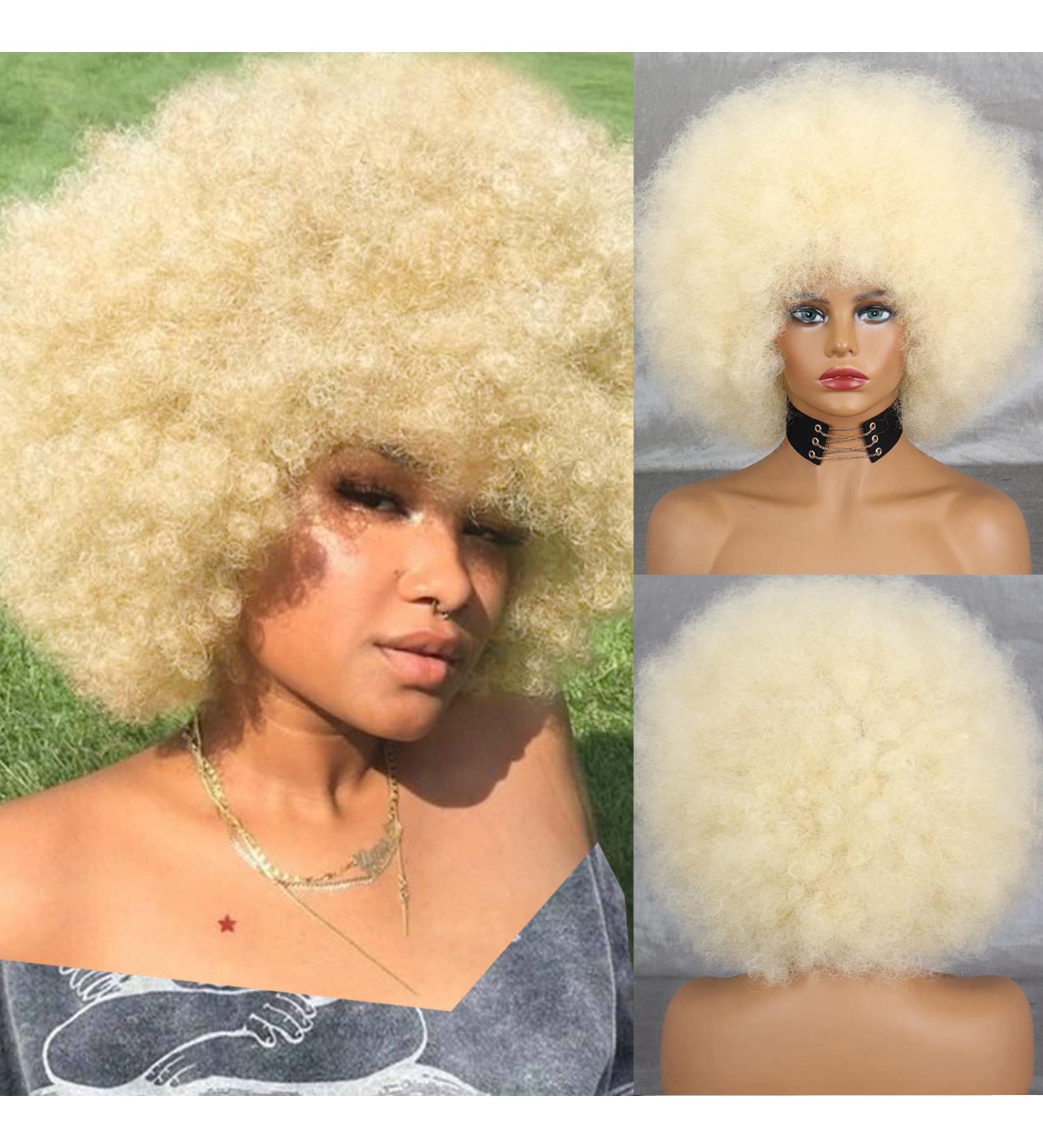 XINRAN 70s Blonde Afro Wigs for Black Women - Natural Curly Beige Blonde Hair - Buy Online on GoSupps.com