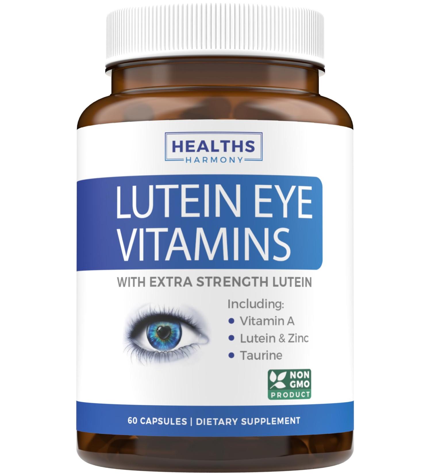 Lutein Eye Vitamins (Non-GMO) Vision Support Supplement for Tired and Dry Eyes - Maintain Vision Health with Zinc & Powerful Bilberry Milk Thistle Grape Seed and Turmeric Extracts - 60 Capsules - Buy Online on GoSupps.com