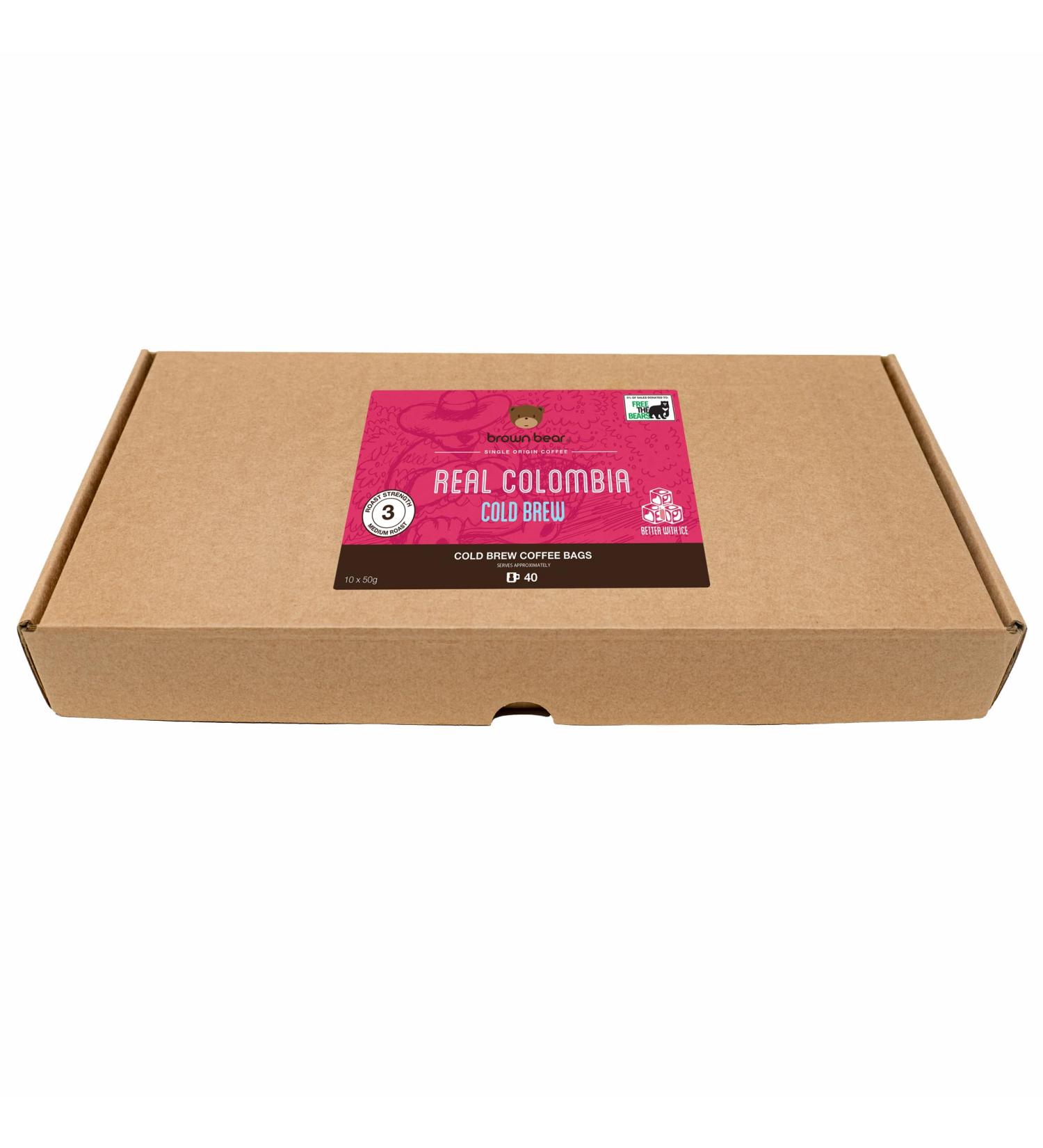 Cold Brew Coffee 500g - Colombia - 10 x 50g Single Serve Ground Coffee Bags For Cold Brew Coffee Makers - 50g Makes 750ml Cold Brew Coffee - Brown Bear Real Colombia Cold Brew Coffee - Buy Online on GoSupps.com