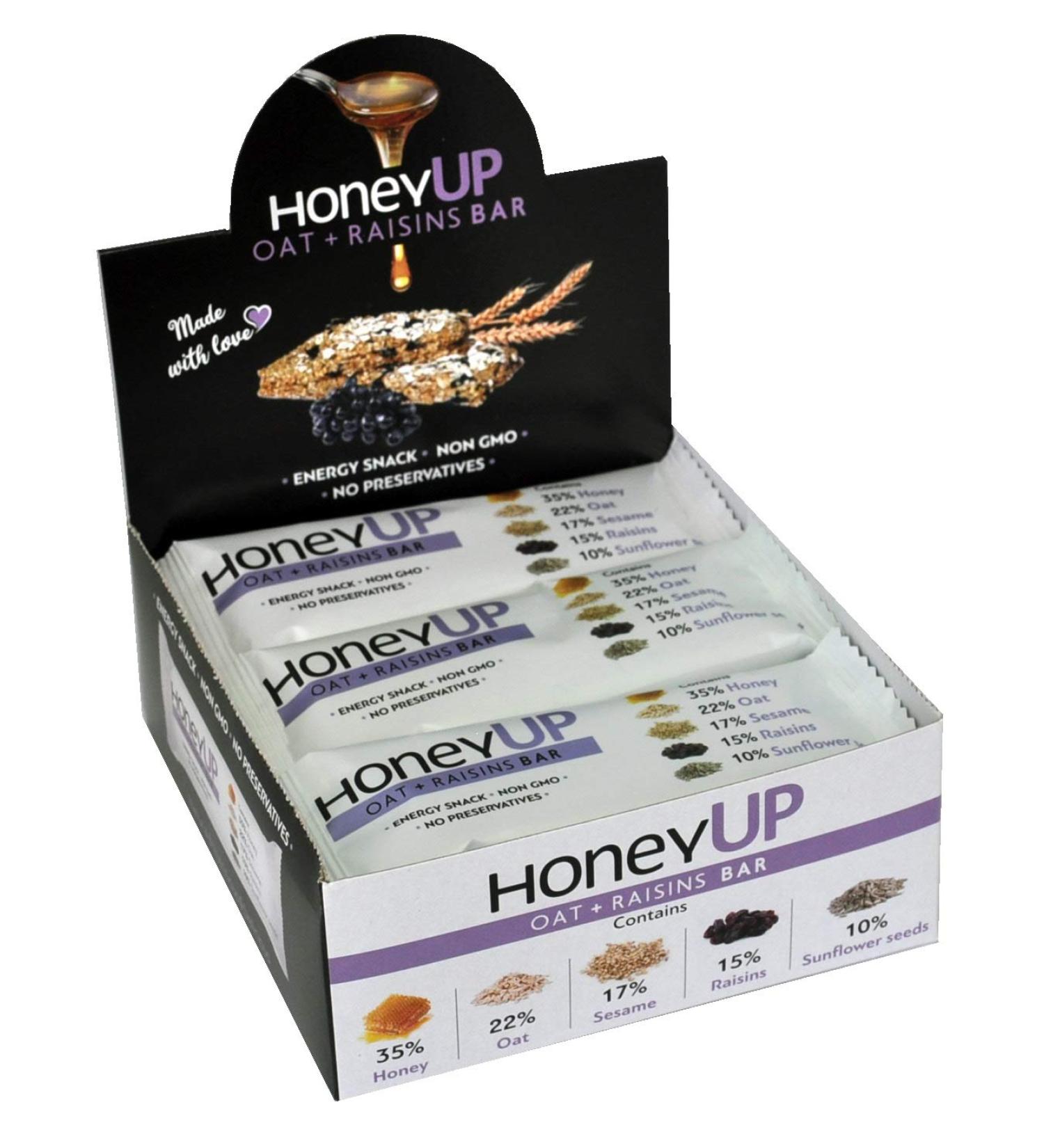 HoneyUp Oats & Raisins Bars - 12 Bars x 40g (480g) Display Box - Buy Online on GoSupps.com
