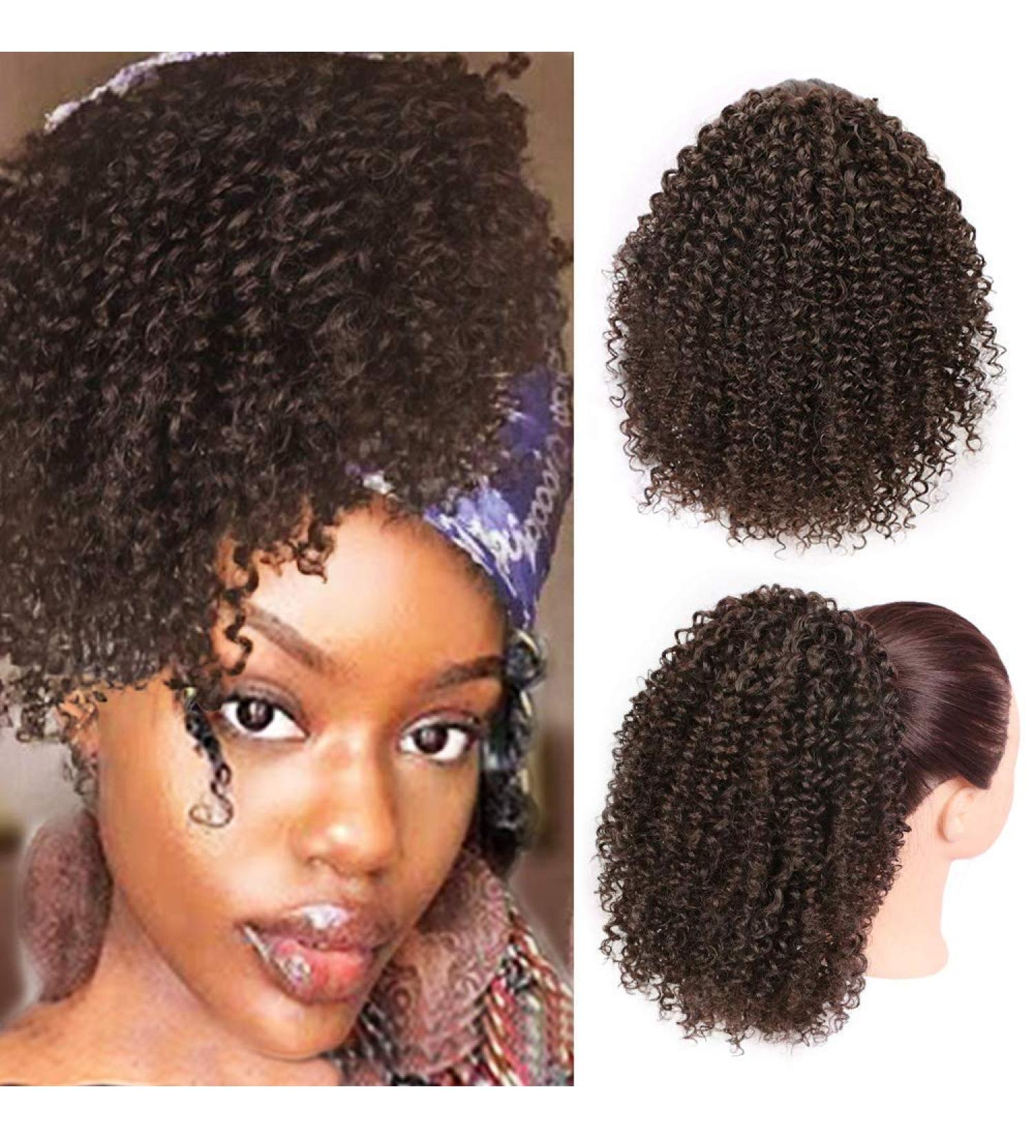 Curly Hair Ponytail Extension - Afro Drawstring Clip-in Bun for Black Women - Kinky Curly Ombre Brown - Buy Online on GoSupps.com
