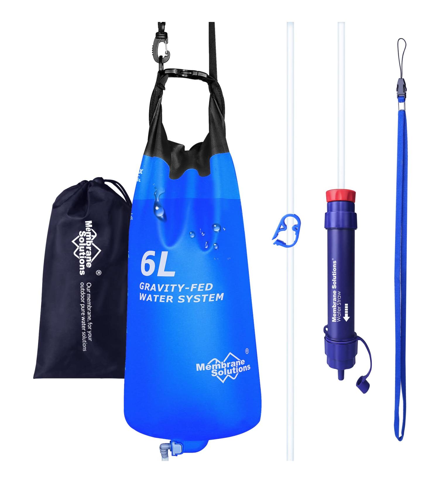 Membrane Solutions Gravity Water Filter Pro 6L - Versatile 0.1-Micron Purifier for Camping - Includes Tree Strap & Storage Bag - Survival Gear for Group Camping & Emergency Preparedness - Buy Online on GoSupps.com