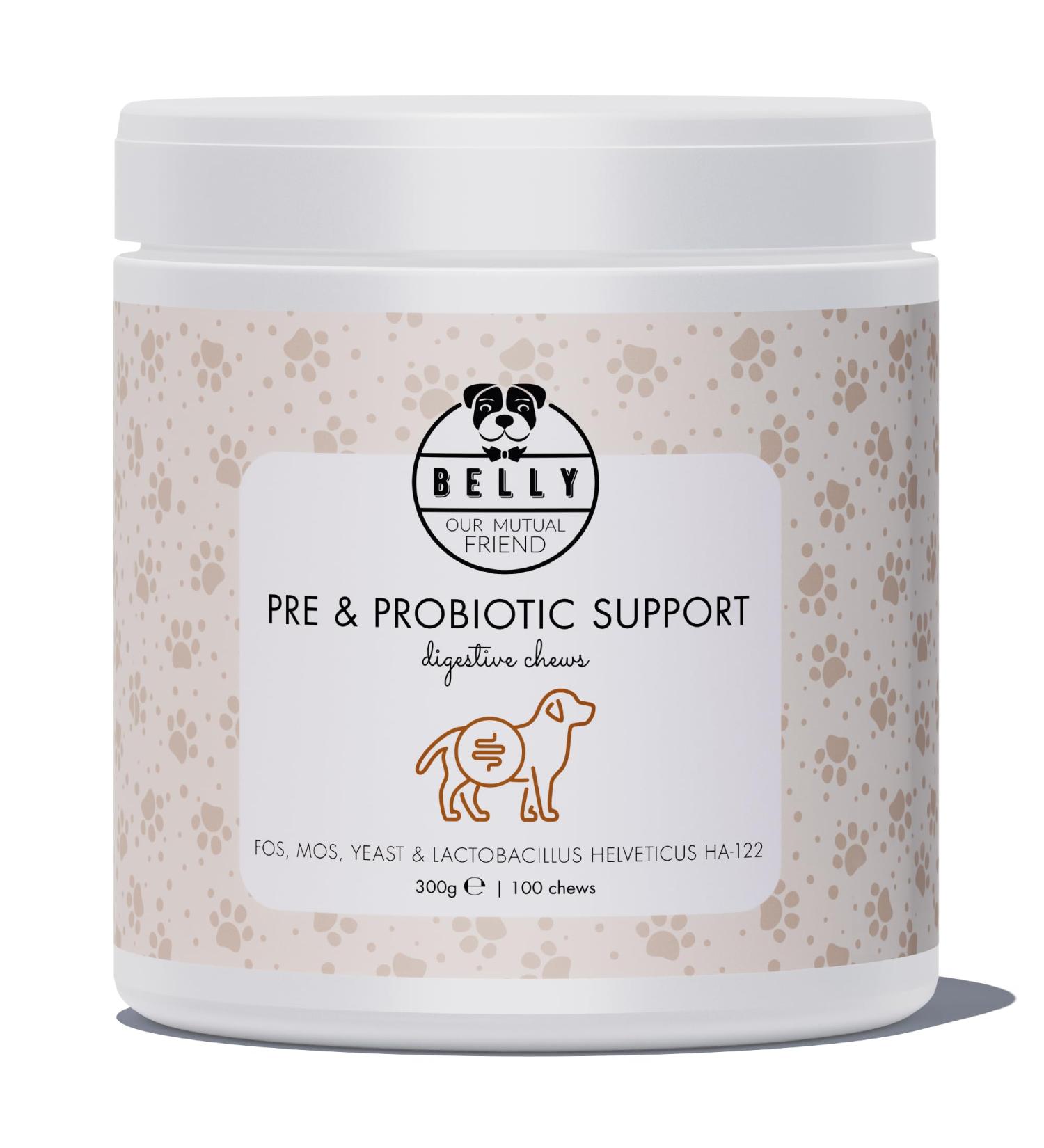 Belly 100 Chews Pre & Probiotics for Dogs - 100 Dog Gut Health Chews - UK Dog Probiotic Supplements - Buy Online on GoSupps.com