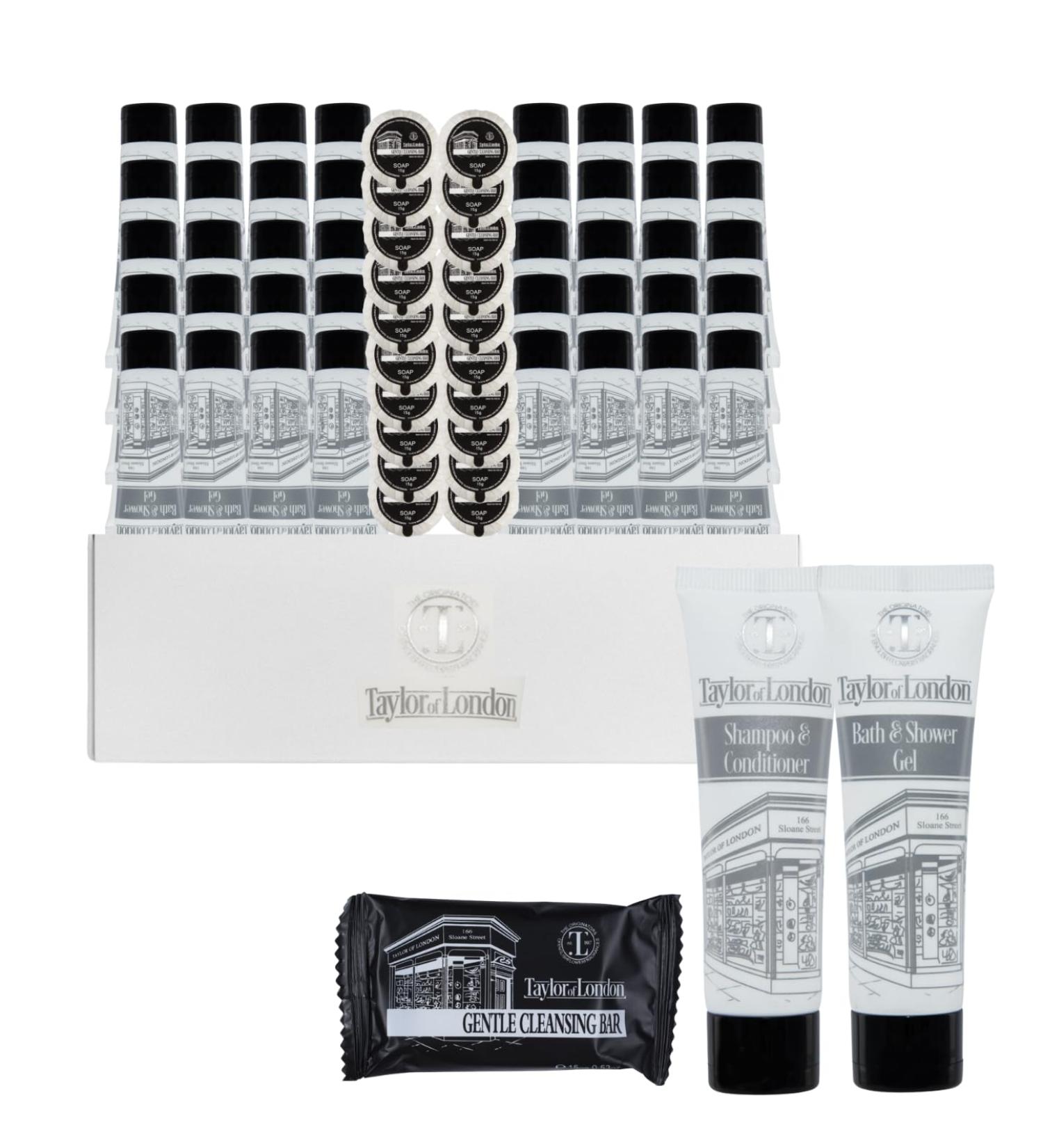Taylor of London Articles de toilette pour h tel | Gel douche 20 x 30 ml tube de shampooing et apr s-shampoing de 30 ml 20 x 15 g de savon Flowpack | Id al pour les h tels Airbnb vacances et - Buy Online on GoSupps.com
