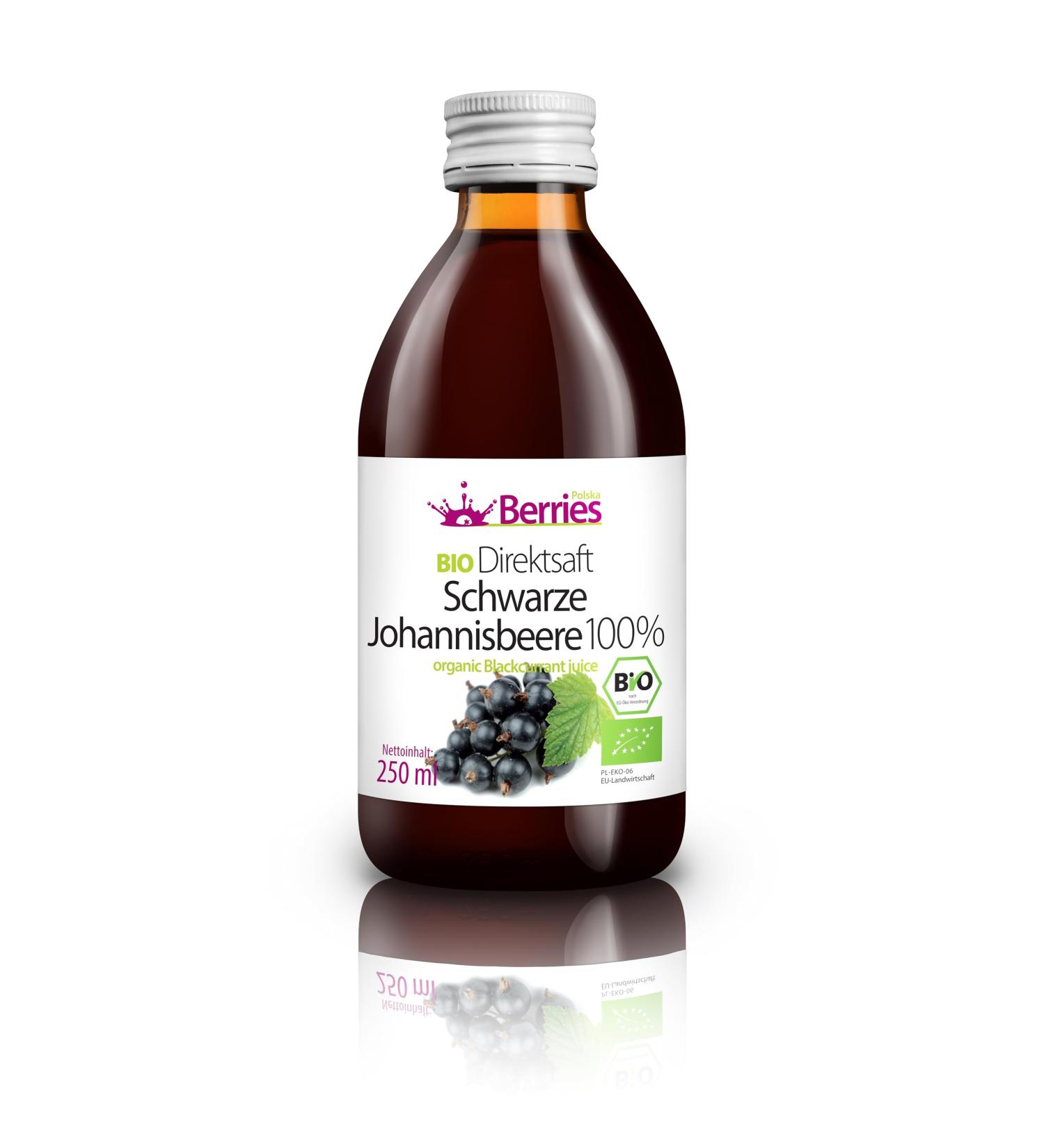 Organic Cold-Pressed Black Currant Juice - Vegan No Sugar No Preservatives - Berries Polska 250ml - Buy Online on GoSupps.com
