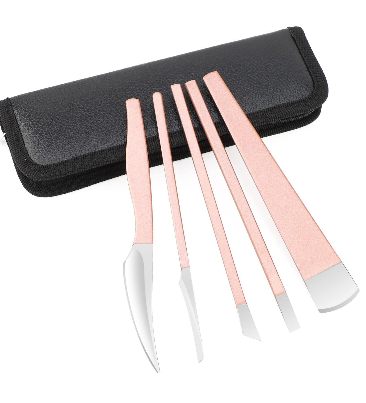 PARTURI 5-Pack Rose Gold Pedicure Knife Kit - Professional Foot Dead Callus Remover and Ingrown Toenail Tool Set for Skin Care and Manicure - Stainless Steel Nail File, Clippers, Cuticle Scraper, Toe Shaver - Buy Online on GoSupps.com