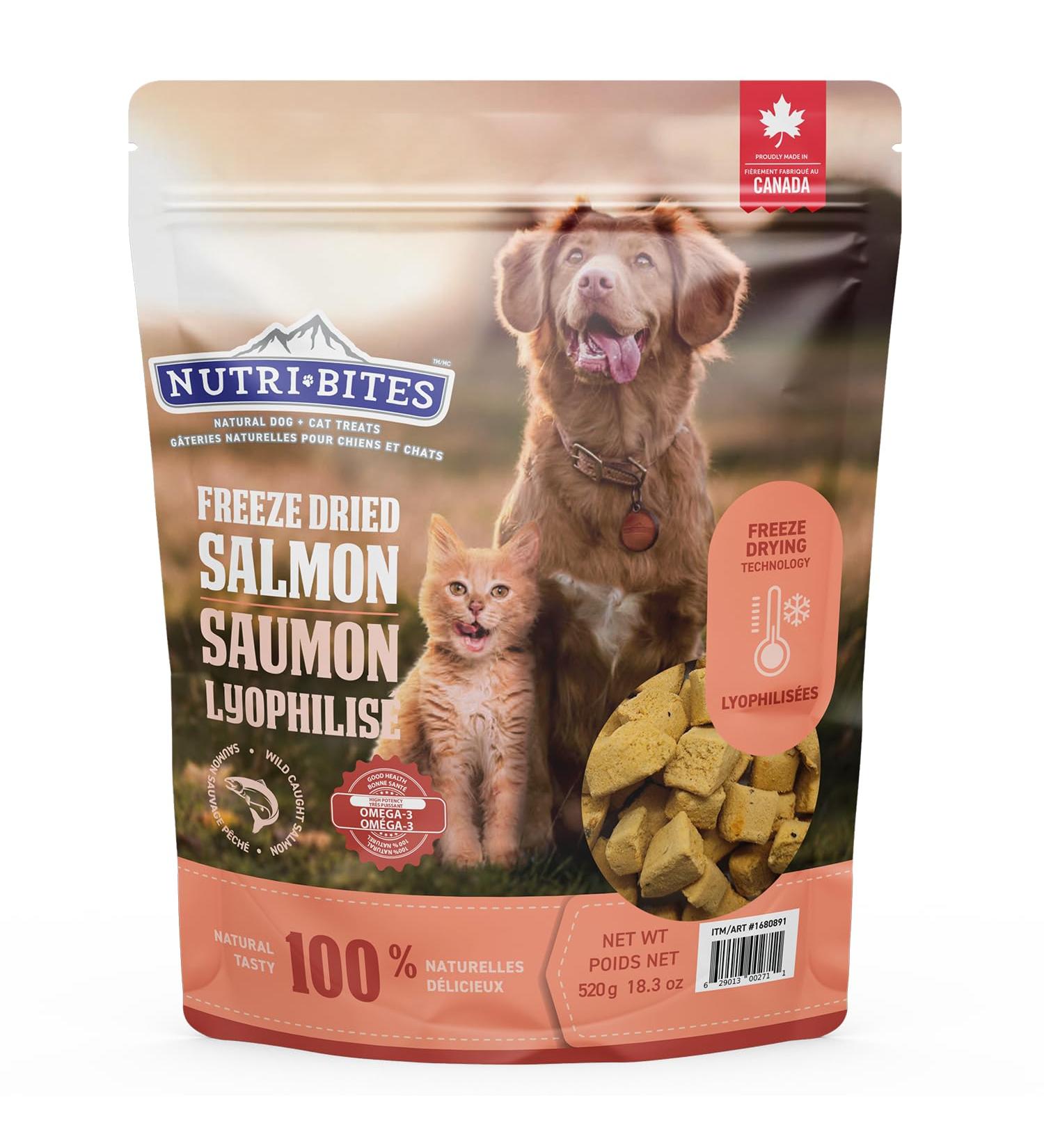 NutriBites Freeze Dried Salmon Dog & Cat Treats 18.3 oz | Healthy Pet Training Treats or Food Topper | All Natural 1 Single Animal Protein High Protein | Premium Bulk Value Pack 520g Salmon 1 count (Pack of 1) - Buy Online on GoSupps.com
