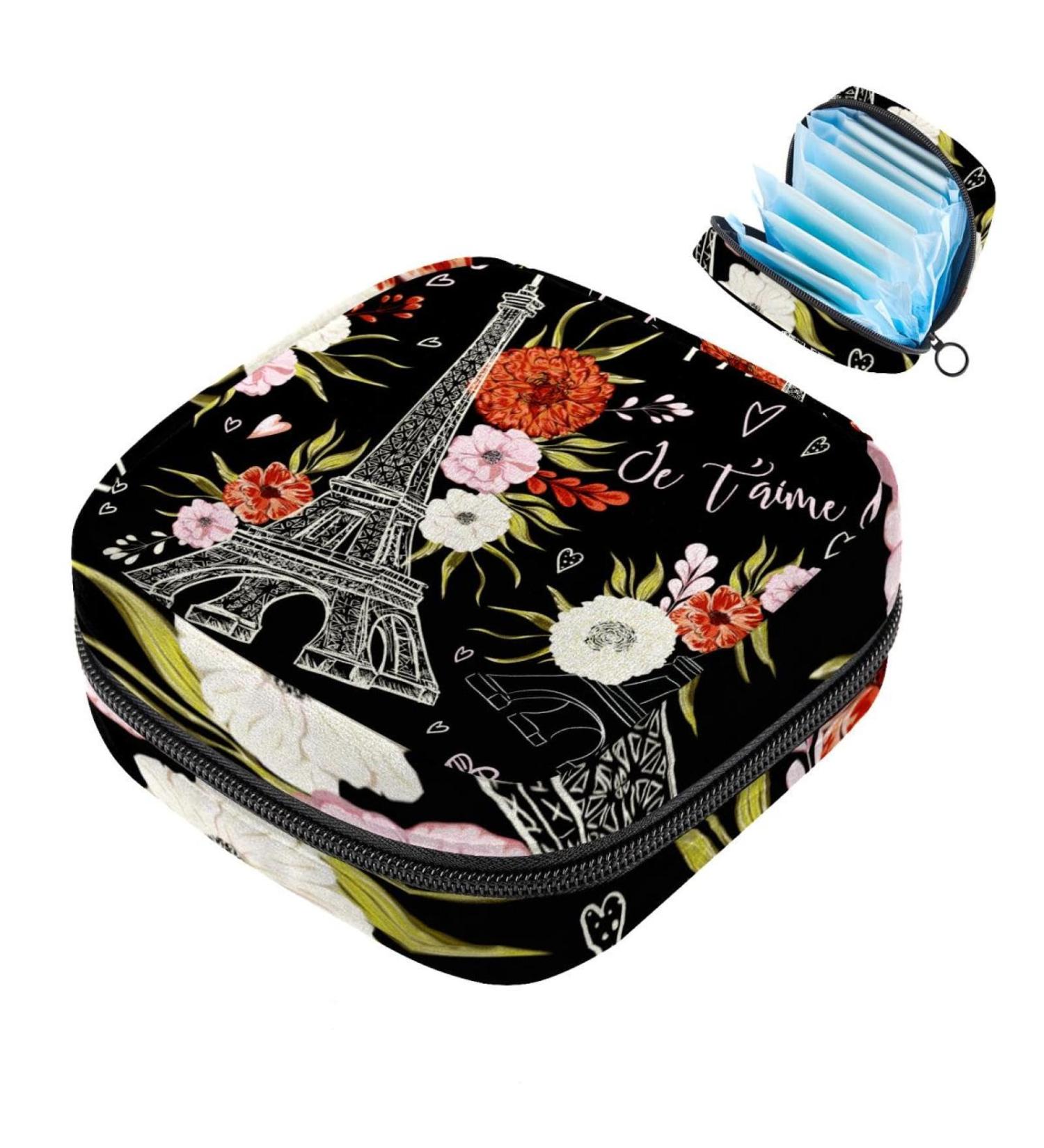 Paris Black Eiffel Tower Storage Bags for Women's Bandages & Portable Menstrual Pads | Ideal for School & Office - Buy Online on GoSupps.com