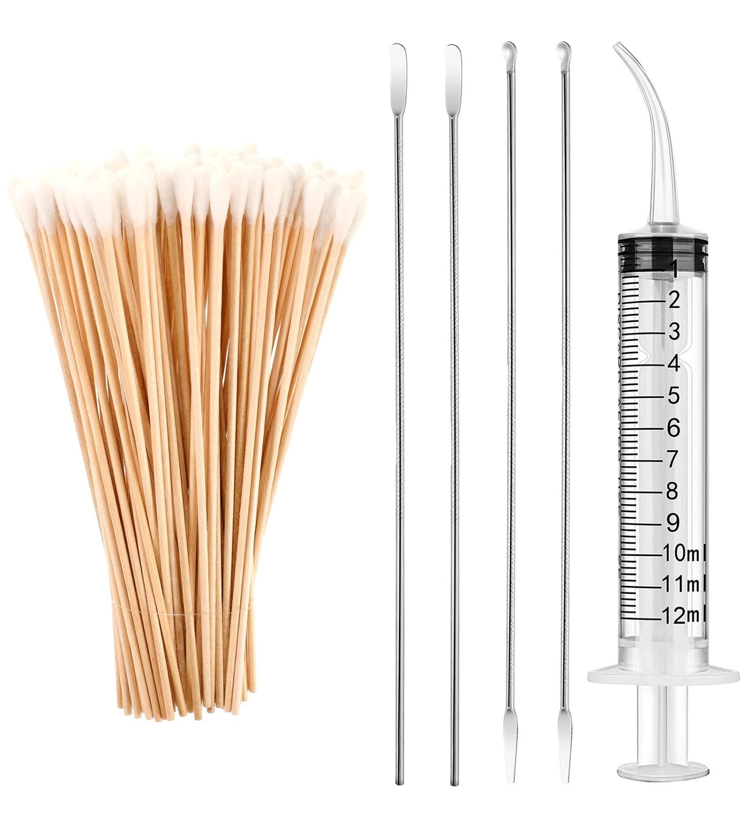 Tonsil Stone Removal Set - 4 Stainless Steel Tools, 100 Swabs, and Irrigator Syringe for Bad Breath Relief - Buy Online on GoSupps.com