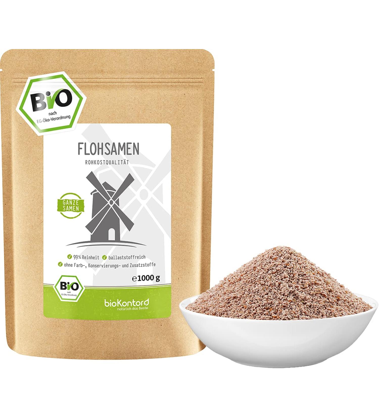 Organic Psyllium Seeds Whole - 1000g | 99% Purity | High in Fiber | Indian Psyllium | bioKontor - Buy Online on GoSupps.com