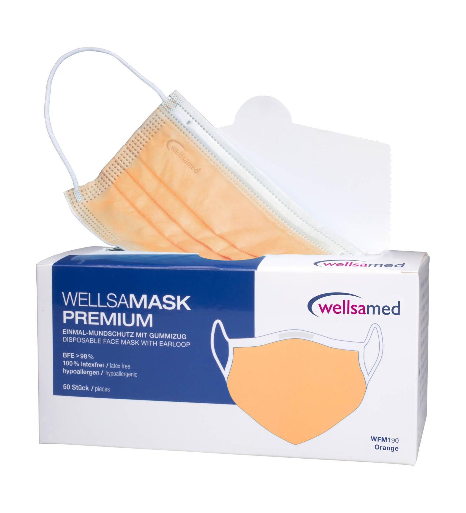 Wellsamed Wellsamask Type IIR Medical Face Masks - 50 Pieces Orange - Elastic Band Single Colour - Buy Online on GoSupps.com