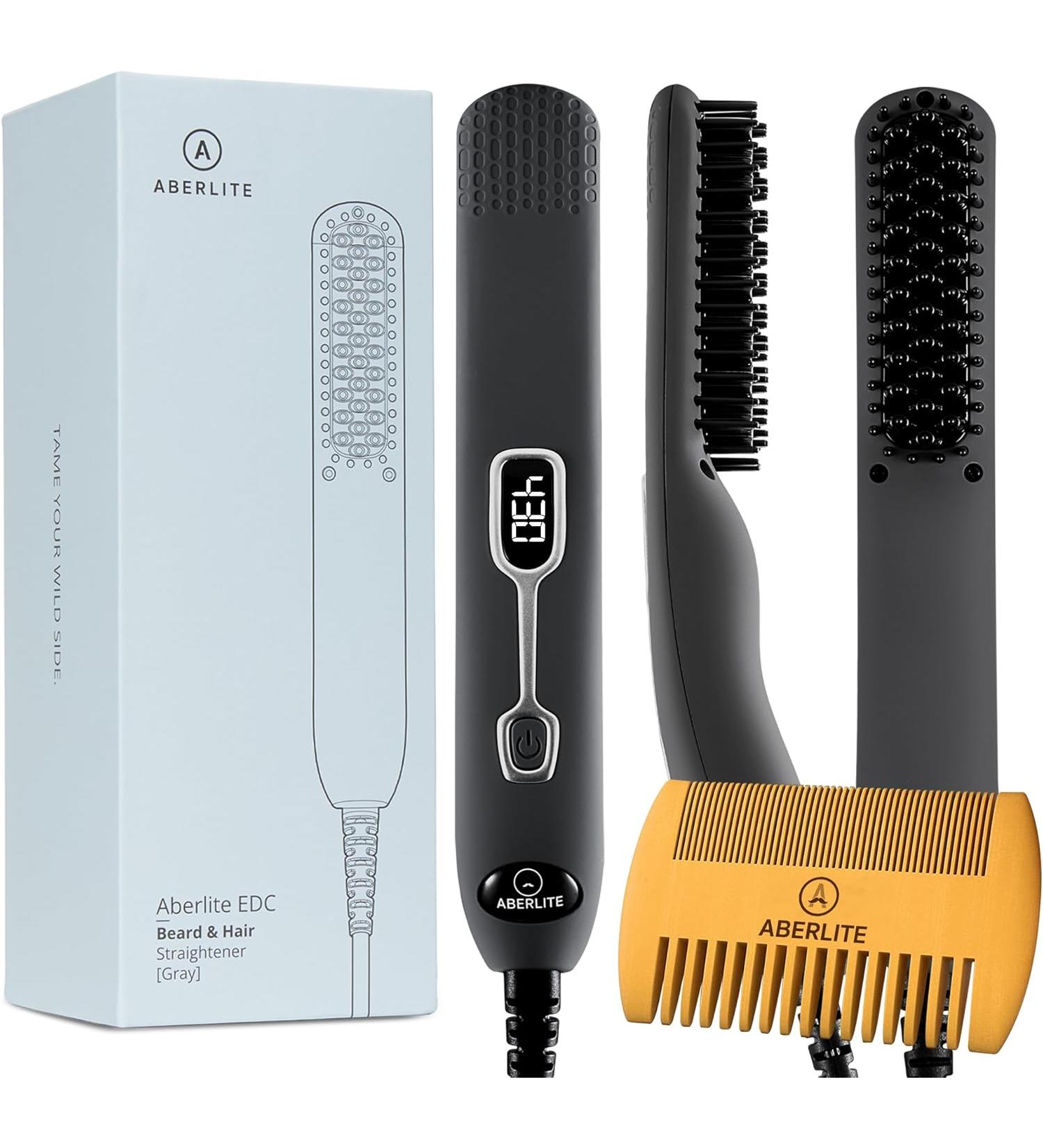 Aberlite EDC Beard Straightener Brush - Professional Heated Comb for Men - Short & Long Beards - Grey - Ideal for Home and Travel - Buy Online on GoSupps.com