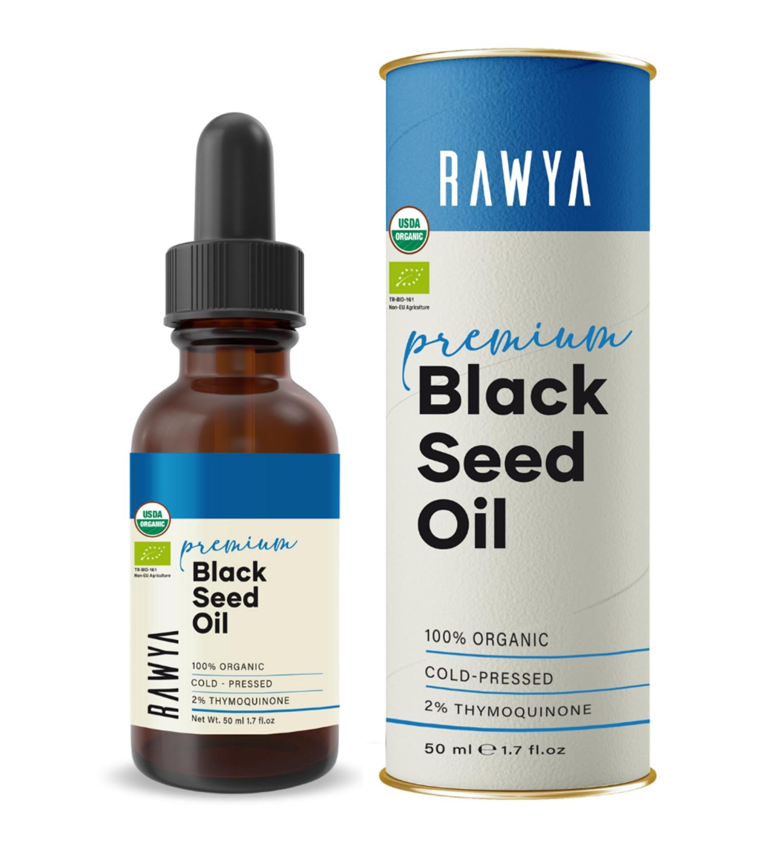RAWYA Black Seed Oil - Cold Pressed - Nigella Sativa- High TQ 2% - Kalonji Oil - Premium Black Cumin Seed for Beauty and Wellness - Daily Essentials Nutrients - 1.7 Fl Oz Glass Bottle - Buy Online on GoSupps.com
