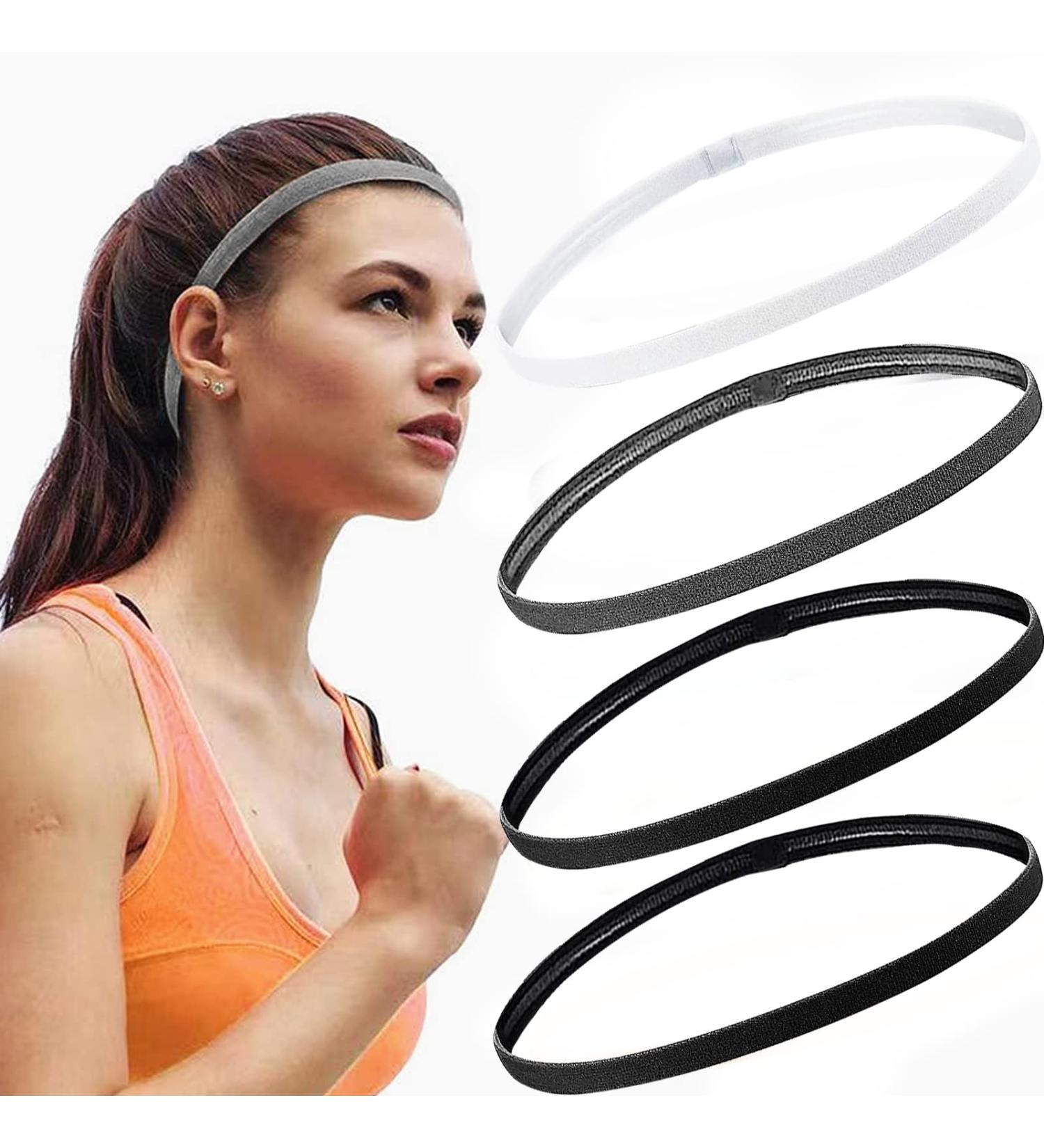 sansan 4 Pieces Thick Non-Slip Elastic Sport Headbands Mini Thin Headbands Football Headbands Football for Women and Men Yoga Outdoor Accessories - Black Gray White - Buy Online on GoSupps.com