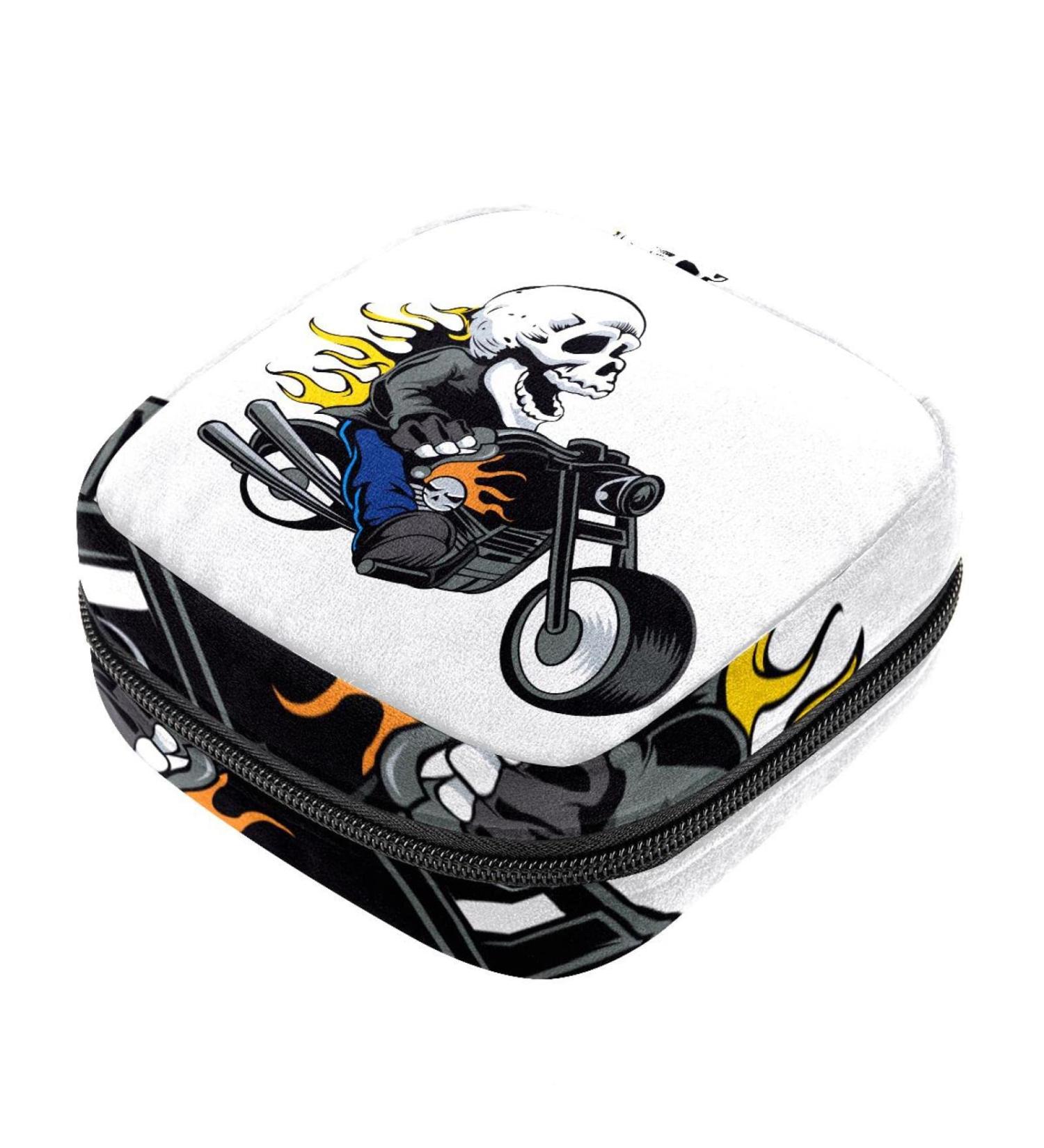 Skull Ride Motorcycle Sanitary Napkin Storage Bag | Portable Period & Tampon Holder for Women | Large Capacity Travel Makeup Bag - Multicoloured - Buy Online on GoSupps.com