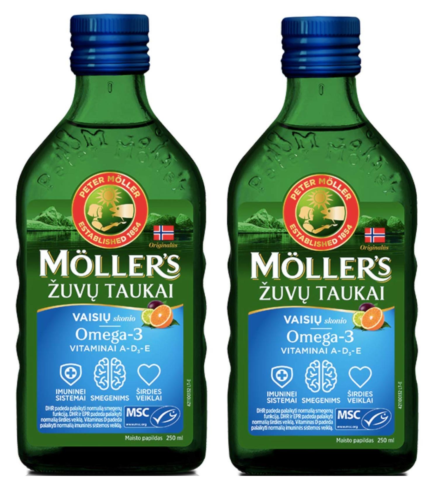  M LLER'S Moller's Fish Cod Liver Oil with Omega 3 Vitamins Fruit Flavour 250 Ml Liquid Supplement Made in Norway 2 Bottles - Buy Online on GoSupps.com
