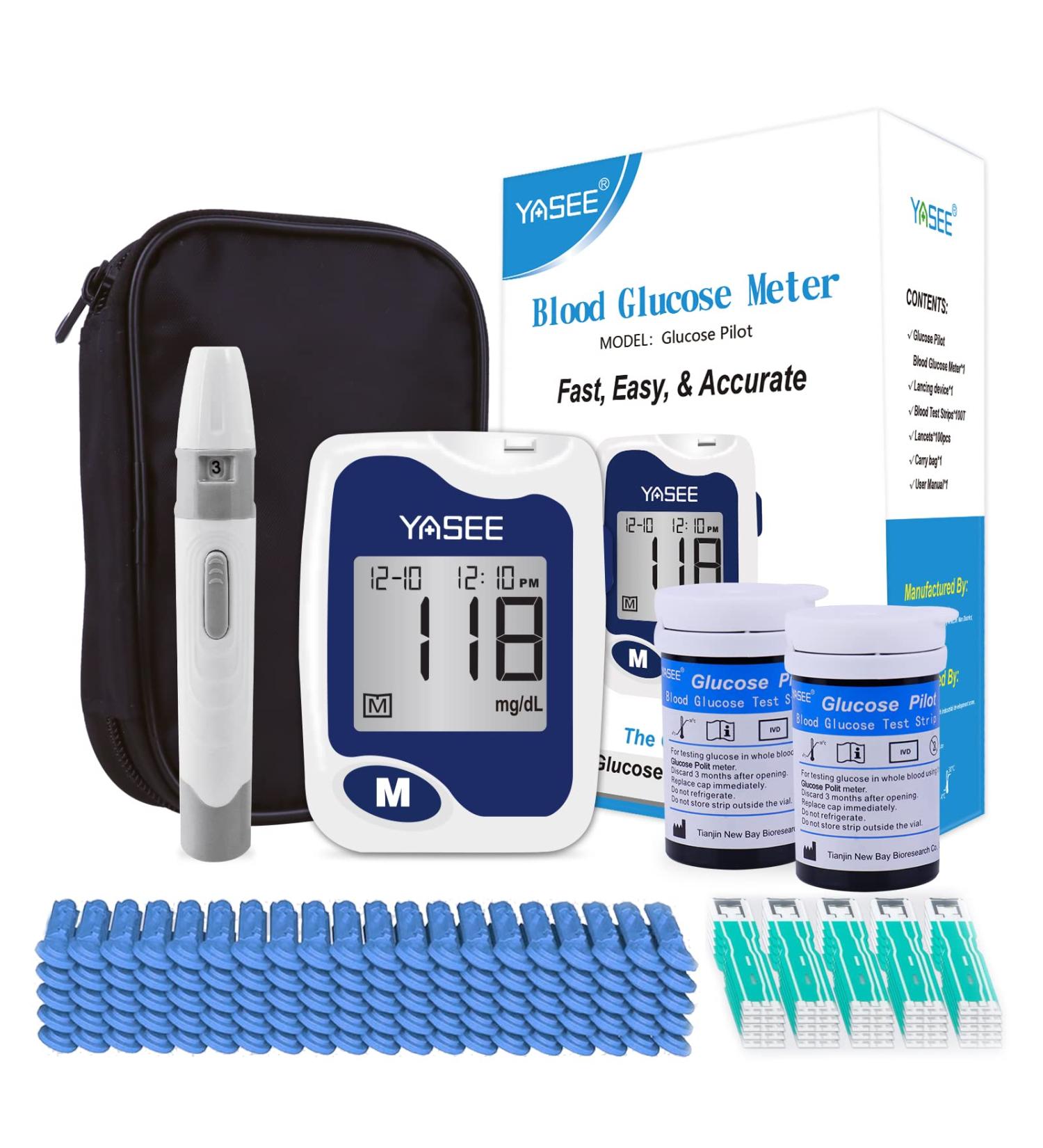 YASEE Blood Glucose Monitor Kit: 100 Test Strips, Lancets, Meter & Lancing Device - Buy Online on GoSupps.com
