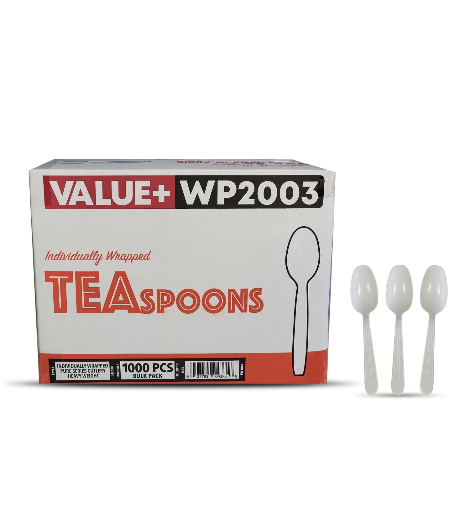 Value Plus (1000 Count) White Disposable Teaspoon Individually Wrapped Heavy Weight Polypropylene Cutlery for Birthday Party Picnic Barbecue Ideal for Office & Take Away - Buy Online on GoSupps.com