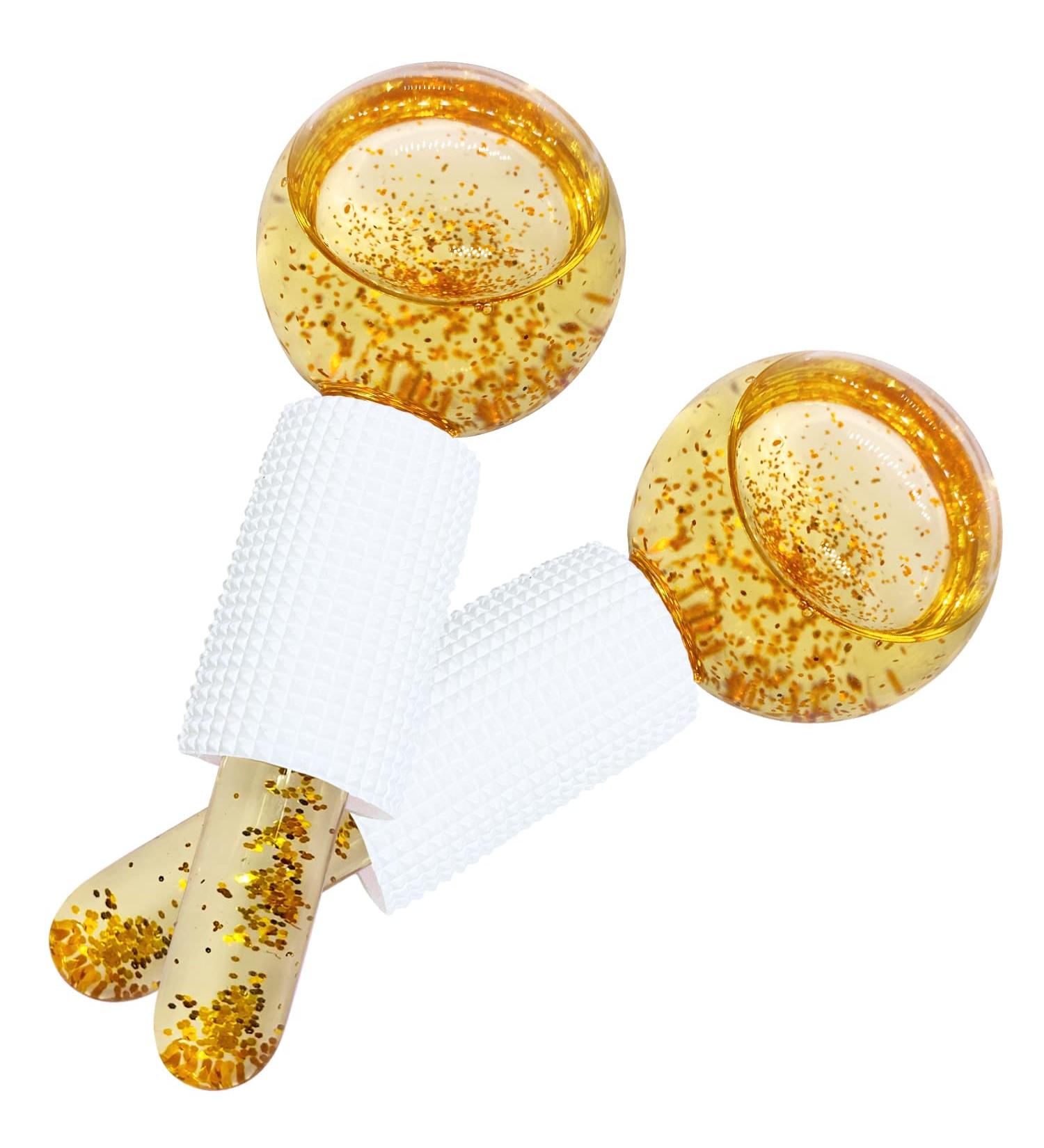 2PCS Cooling Ice Globes & Roller for Facial Massage - Gold | Reduce Puffiness & Enhance Daily Beauty - Buy Online on GoSupps.com