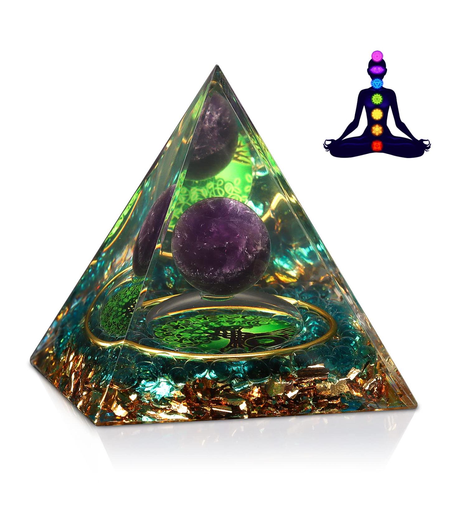 Tree of Life Amethyst Orgone Pyramid - Positive Energy Chakra Healing - Meditation Yoga - Home Decor - 6CM - Buy Online on GoSupps.com