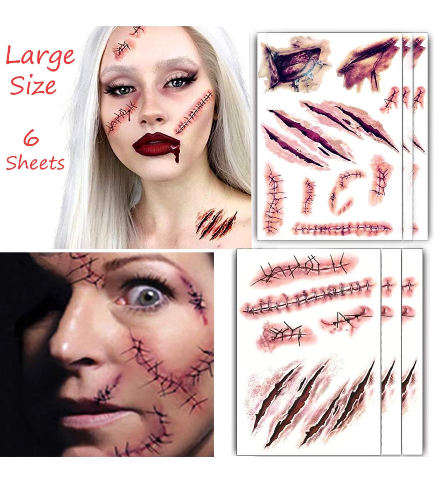 Large Horror Fake Bloody Wound Stitch Scar Temporary Tattoo Stickers - 6Pcs - Buy Online on GoSupps.com