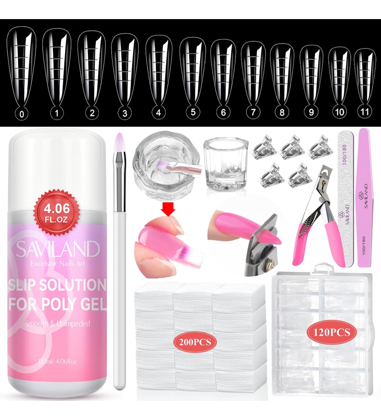 Saviland Slip Solution Polygel Nail Kit | 120 Nail Tips Acrylic Brush & Dappen | Perfect for Nail Extensions & Coffin Shapes - International Shipping Available - Buy Online on GoSupps.com
