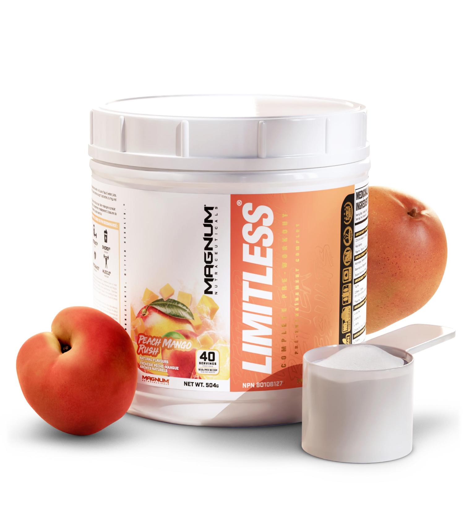 LIMITLESS Magnum 504g - Muscle Workout Powder Sport Pre Workout for Men and Women May Assist & Support Increase Energy Focus and Endurance - Peach Mango Rush - Buy Online on GoSupps.com