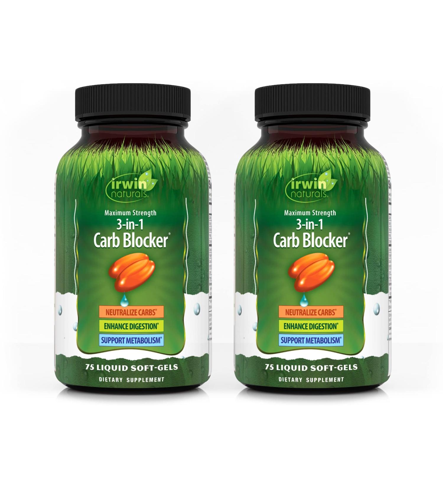 Maximum Strength 3-in-1 Carb Blocker by Irwin Naturals - 75 Liquid Softgels (2 Pack) | Neutralize Carbohydrates and Boost Metabolism - Buy Online on GoSupps.com