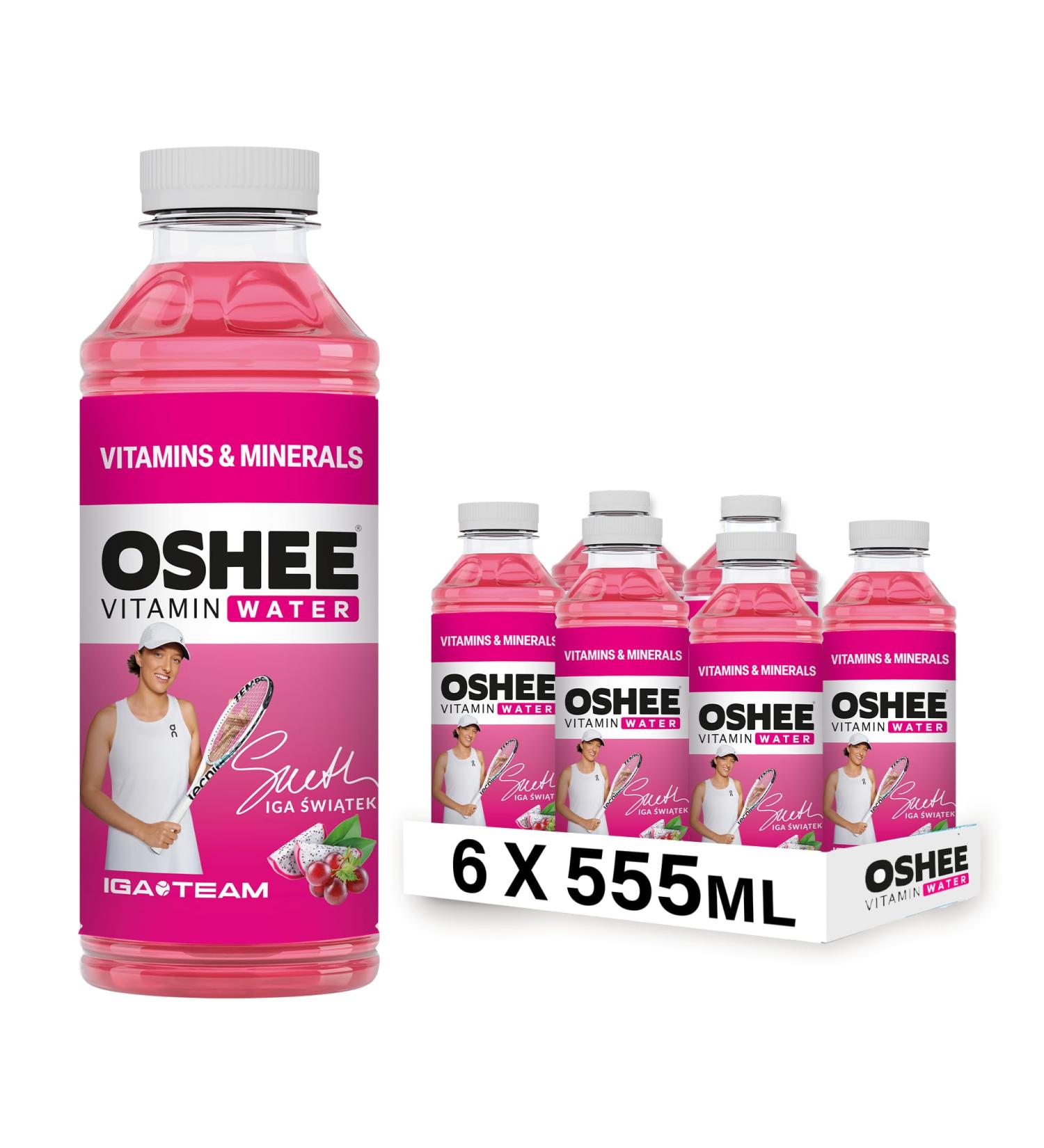 Oshee Vitamin Water Drink with Red Grape & Dragon Fruit 555ml Pack of 6 Niacin Vitamin B6 Biotin Vitamin B12 and Zinc Hydration Multipack - Buy Online on GoSupps.com