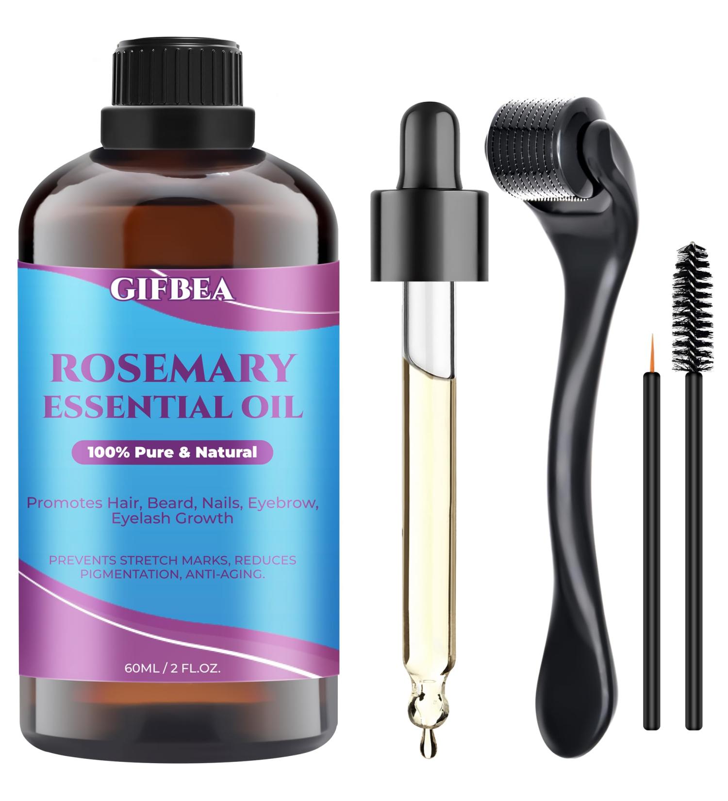 Organic Rosemary Oil for Hair Growth - 100% Pure Essential Oil with Hair Roller | Non-Greasy Hair Growth Serum for Women & Men - Eyebrow, Eyelash and Scalp Care - Buy Online on GoSupps.com