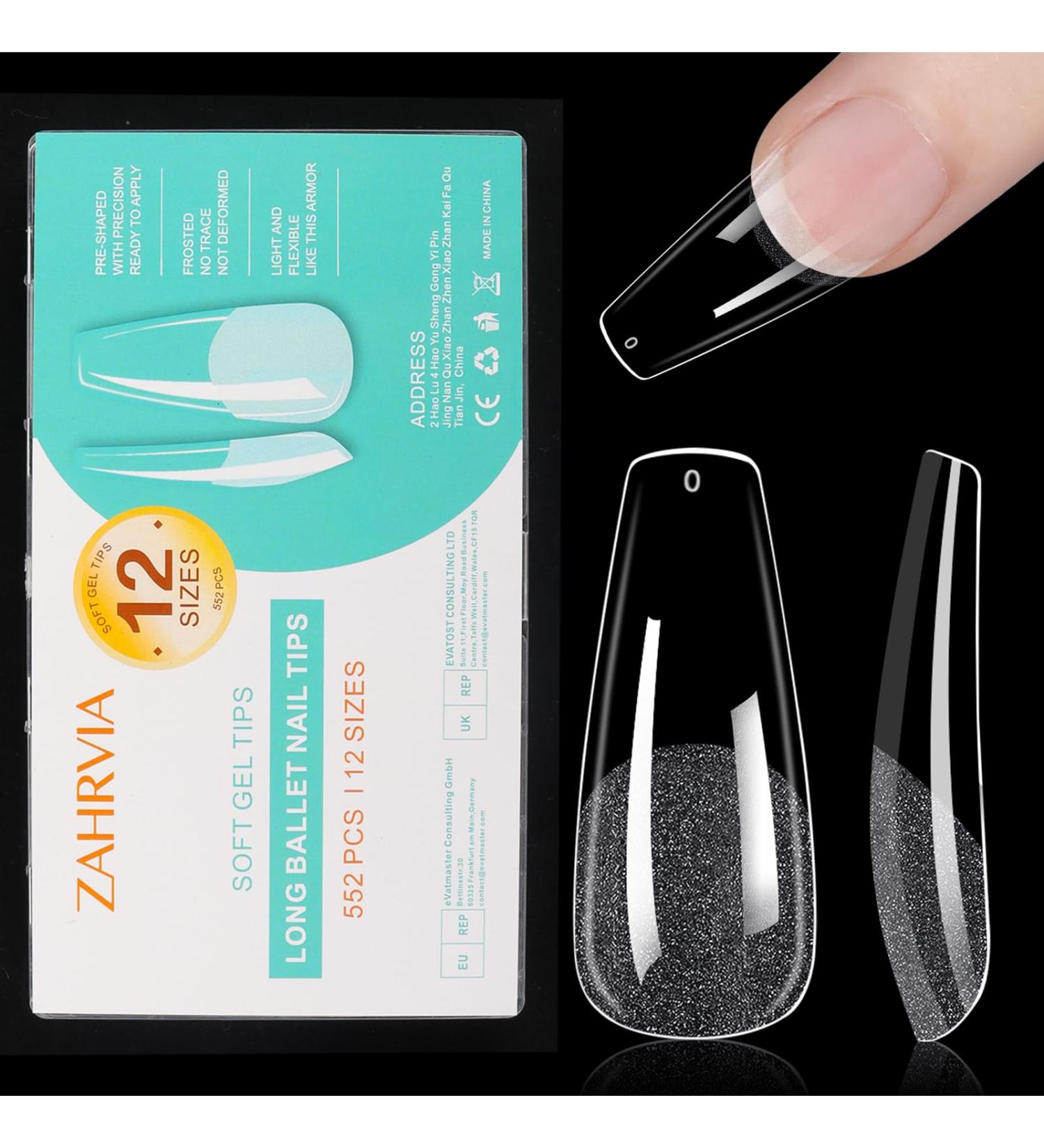 Fake Long Coffin Nails - ZAHRVIA 552PCS Soft Gel Full Cover Nail Tips Kit for Nails Extensions Clear Acrylic Glue Tips No File False French Nail Tips for Manicure Salons Nail Art (Long Coffin) Long Coffin-552 - Buy Online on GoSupps.com