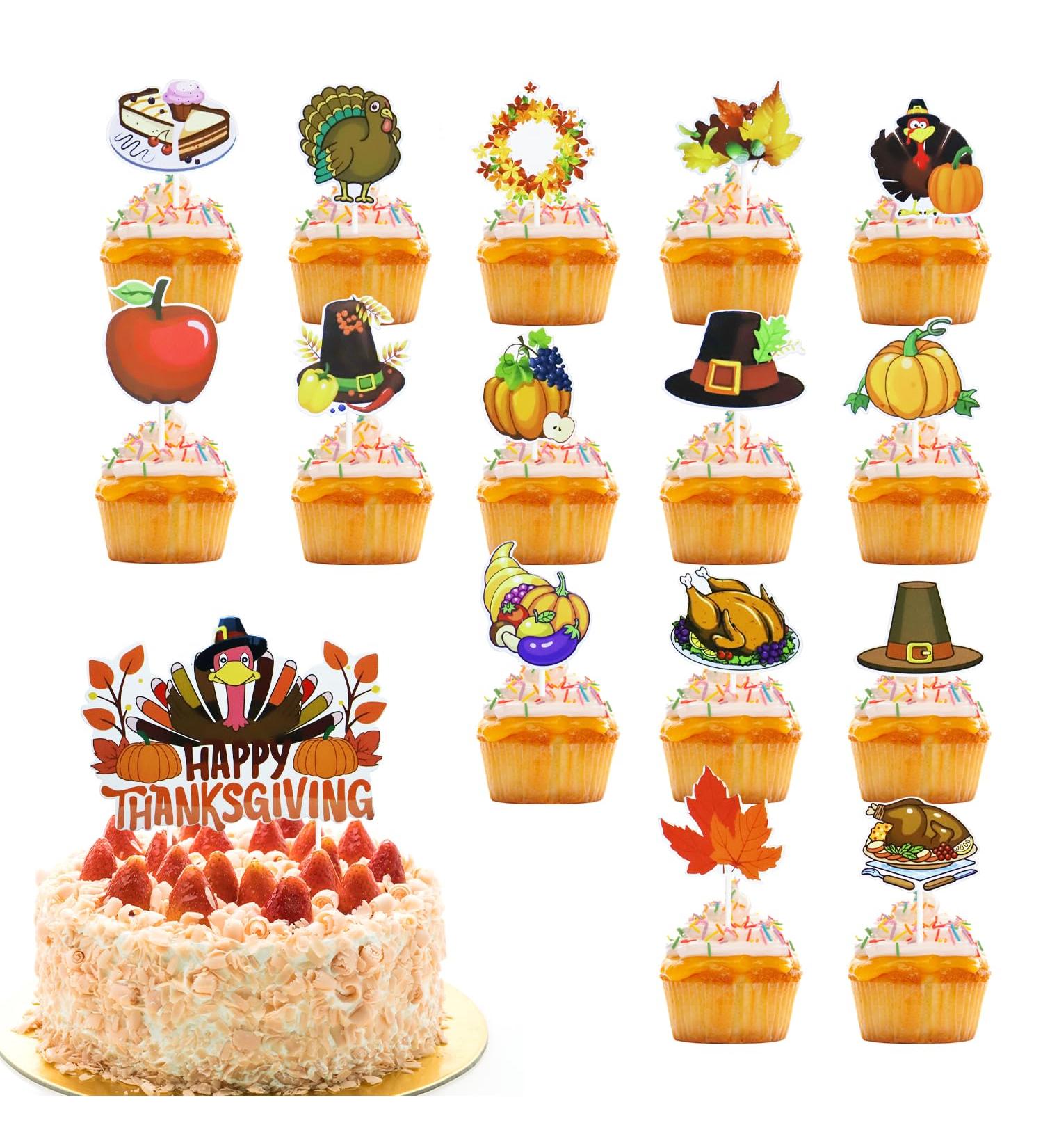 Thanksgiving Cake Decoration 16PCS Thanksgiving Cupcake Toppers Turkey Pumpkin Food Decorations Fall Cupcake Toppers Autumn Cake Decorations for Autumn Thanksgiving Day Party Supplies Y4GEDGCP - Buy Online on GoSupps.com