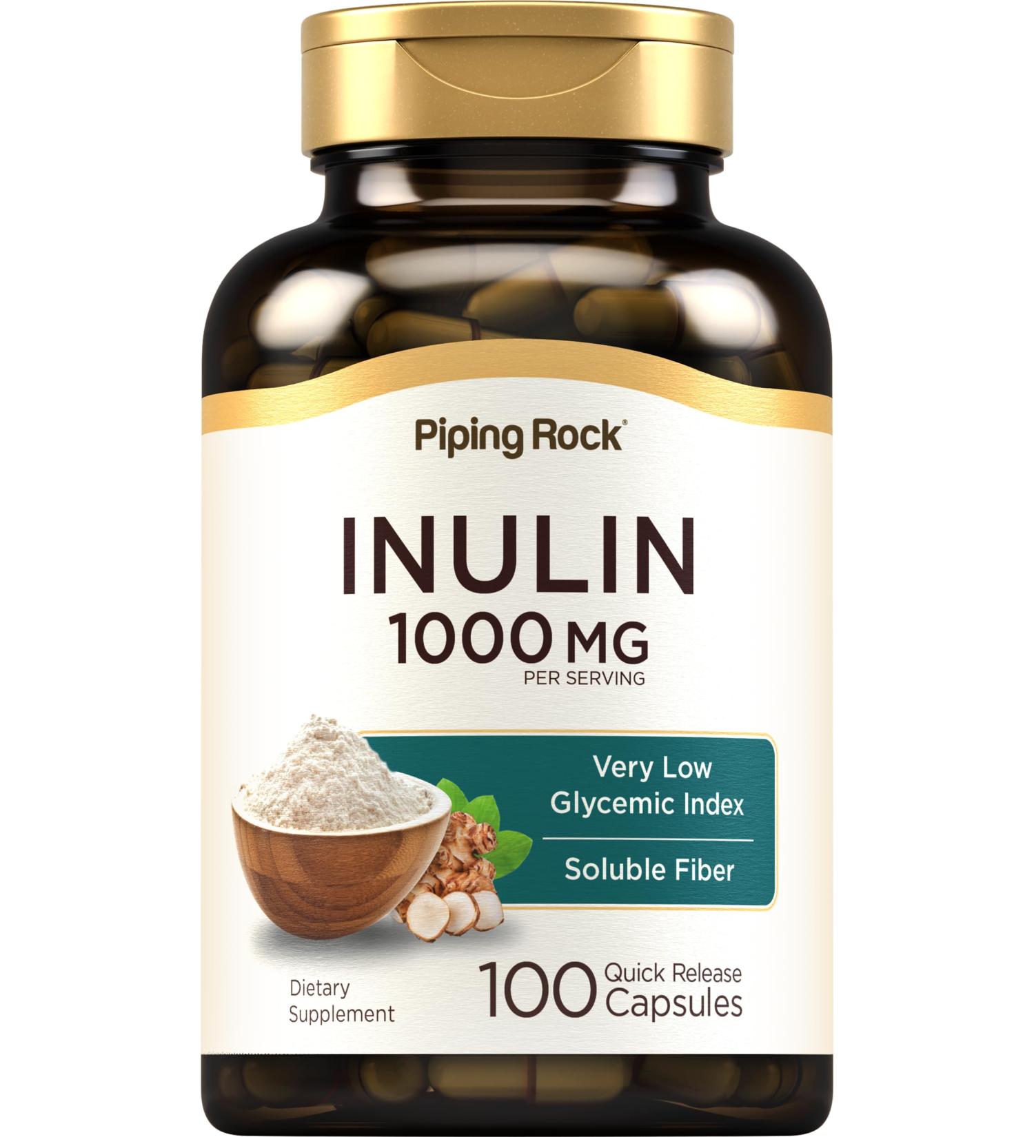 Piping Rock Organic Inulin Capsules 1000 mg | 100 Count | Low Glycemic Index | Soluble Fiber Supplement | Non-GMO Gluten Free - Buy Online on GoSupps.com
