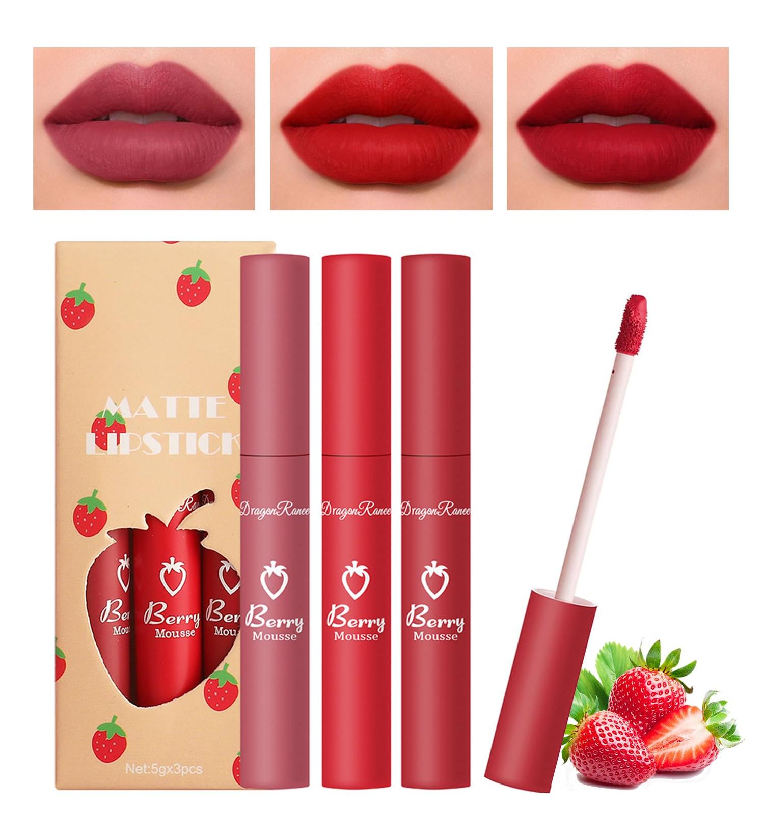3 Colors Matte Liquid Lipstick Set Nude Velvety Long Lasting Non-Stick Cup Long Lasting Waterproof Lipstick Matte Lipstick Gift for Women - Buy Online on GoSupps.com