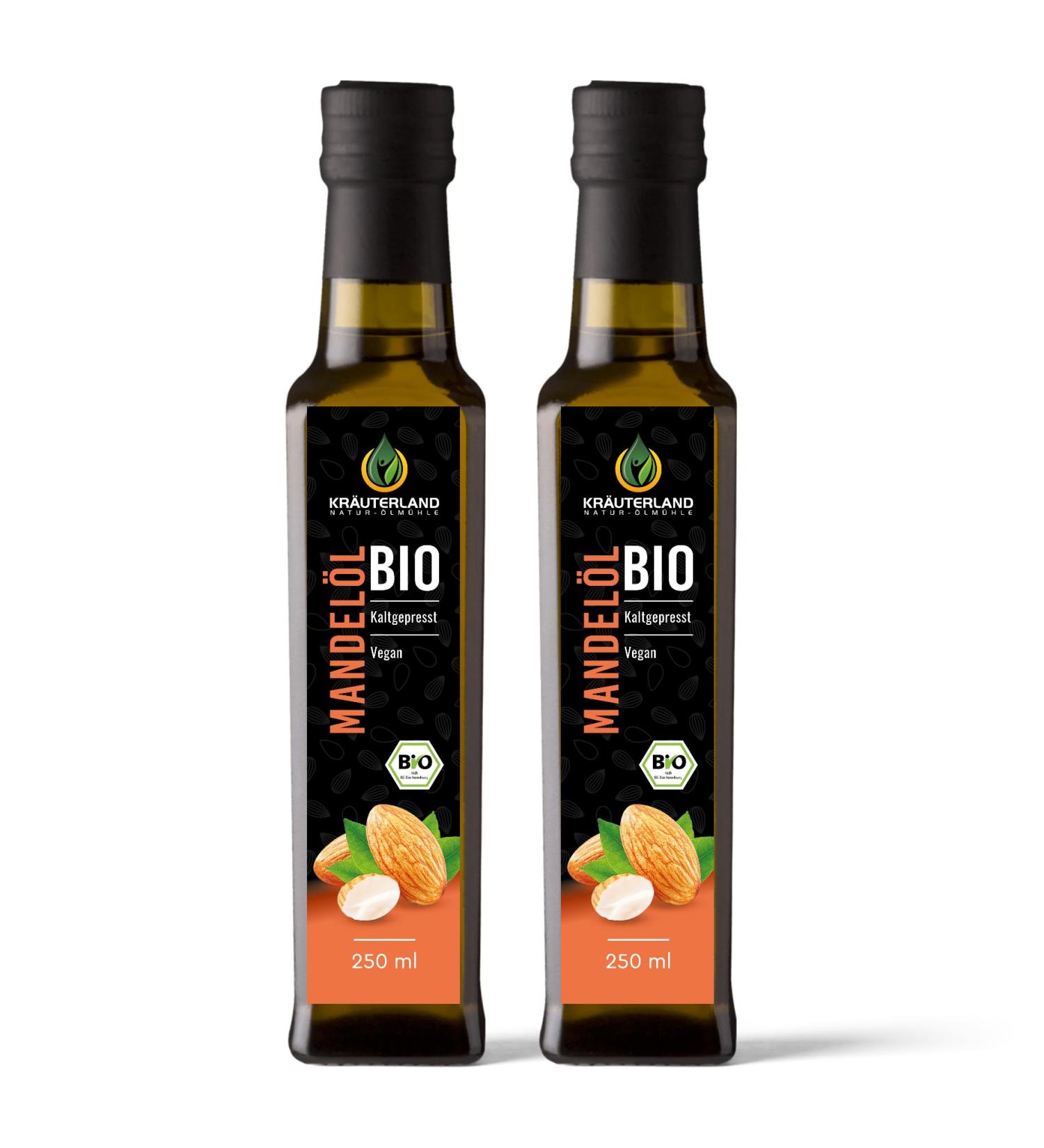 Buy Herballand Organic Almond Oil 500ml - Cold-Pressed Natural & Vegan Cooking Oil for Cooking Baking Salads & Skin Care - 2x250ml - Buy Online on GoSupps.com