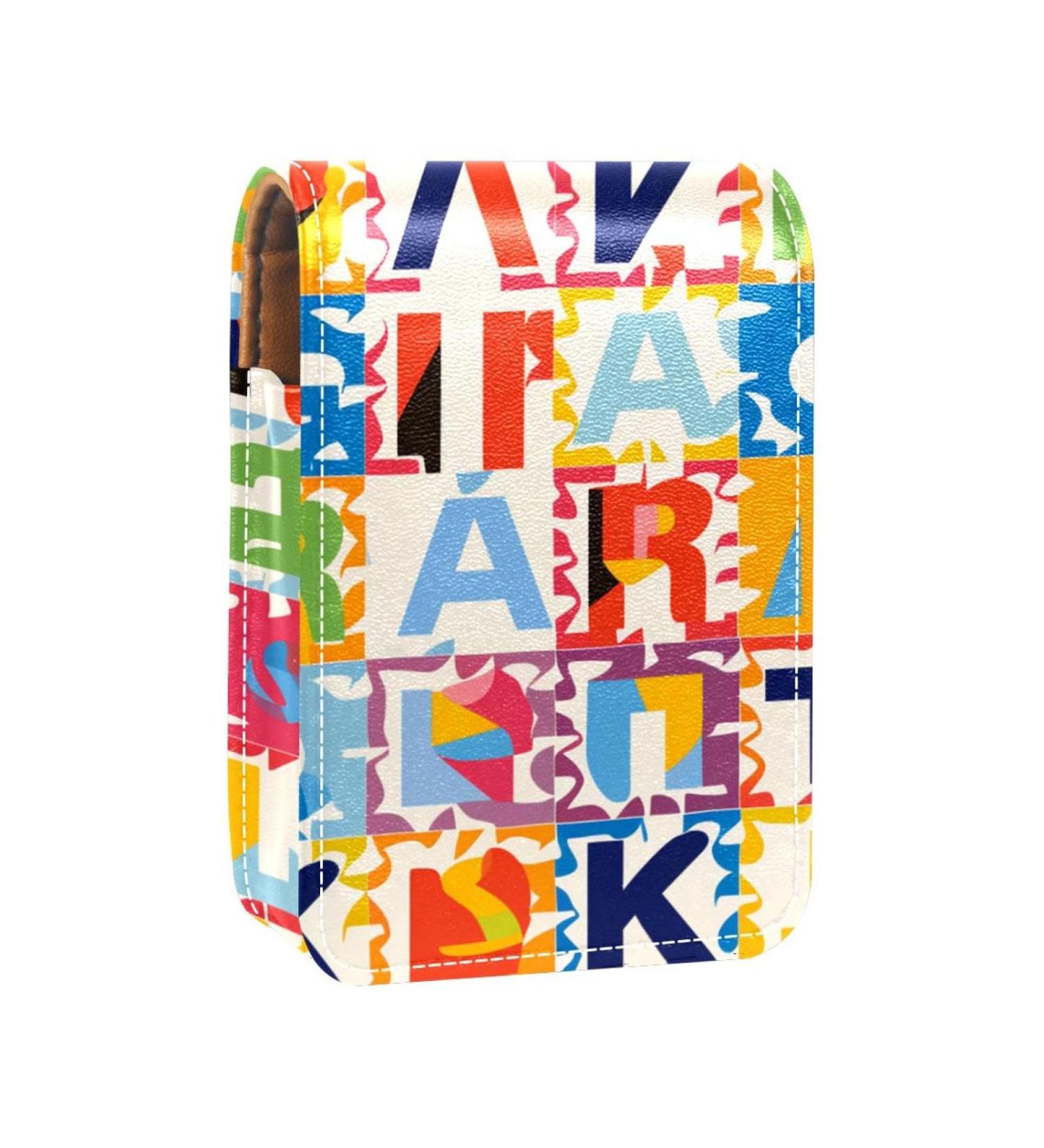 Travel Lipstick Organizer Case - Portable Makeup Bag with Mirror & Alphabet Number Puzzle Pattern | Global Shipping Available - Buy Online on GoSupps.com