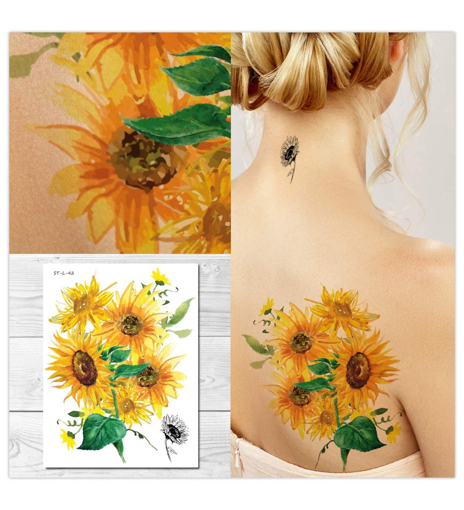 Supperb® Temporary Tattoos - Watercolor Painting Bouquet of Sunflower Sunflowers Tattoo