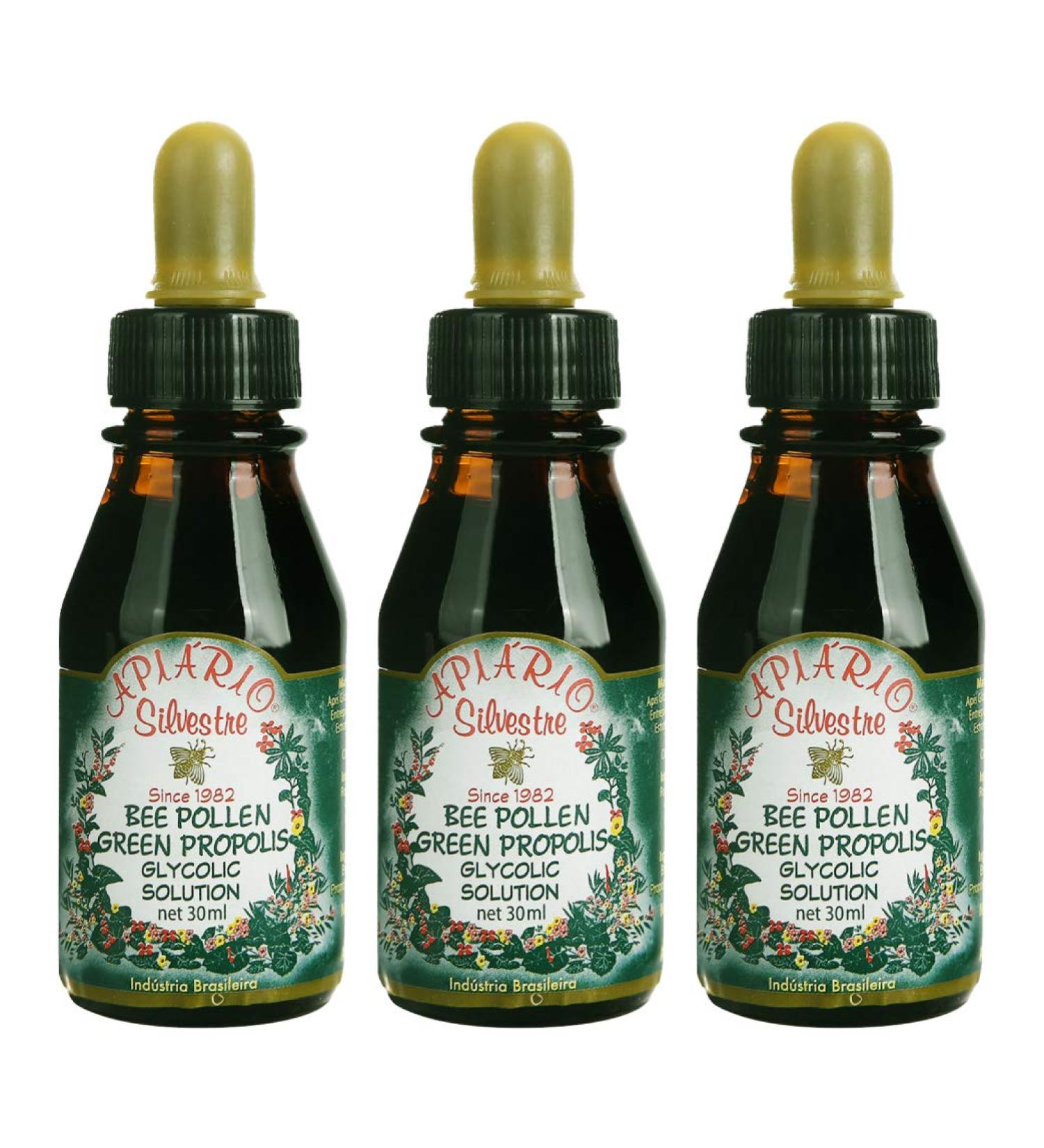 3 Bottles Apiario Silvestre Bee Pollen Green Bee Propolis Liquid Glycolic Extract -Non Alcoholic Wax Free - Buy Online on GoSupps.com