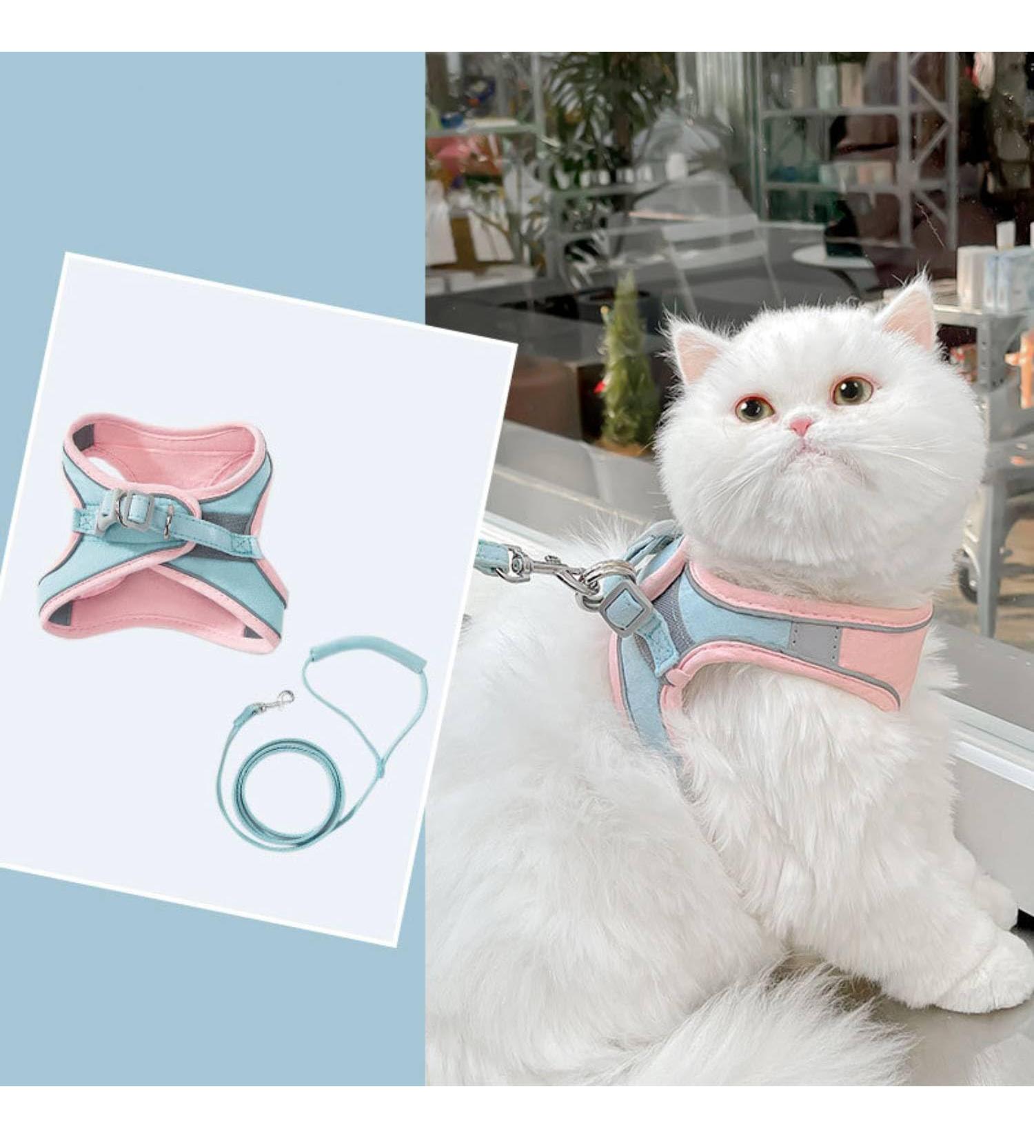 Fueegue Cat Harness with Leash Escape Proof Adjustable Soft for Cats and Dogs Puppy Harness Pink S